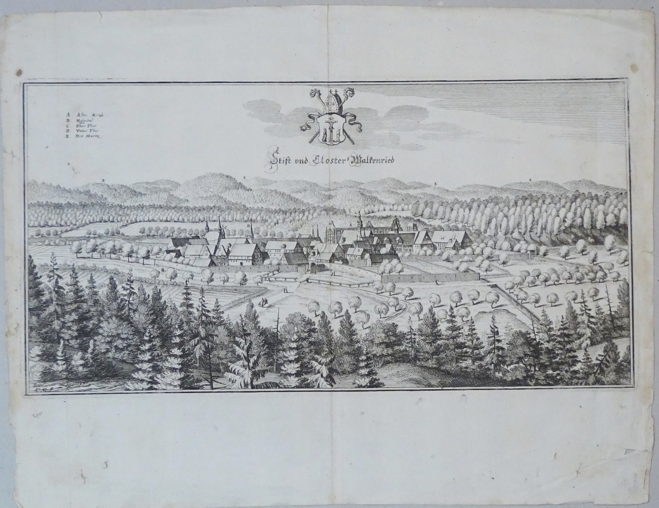 Walkenried: Ort und Kloster von Süden, 1654 (aus: Merian "Braunschweig") (Schloß Wernigerode GmbH RR-F)