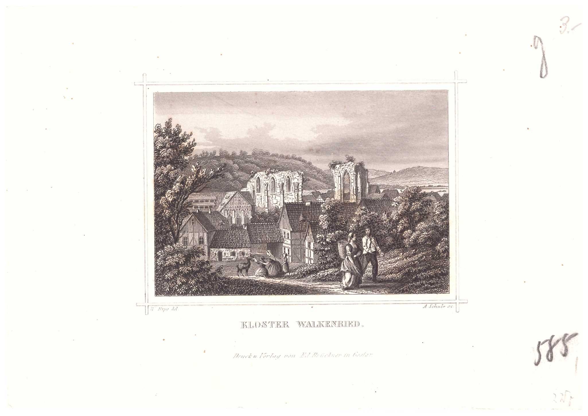 Walkenried: Ort und Klosterruine von Osten, 1855 (aus: Brückner "Der Harz") (Schloß Wernigerode GmbH RR-F)