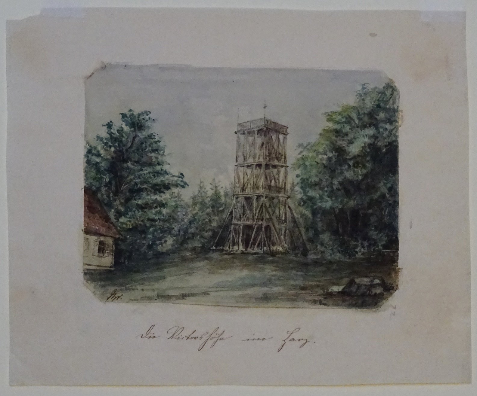 Viktorshöhe: Aussichtsturm und Gastwirtschaft, gezeichnet von Breton, 18. August 1868 (Schloß Wernigerode GmbH RR-F)