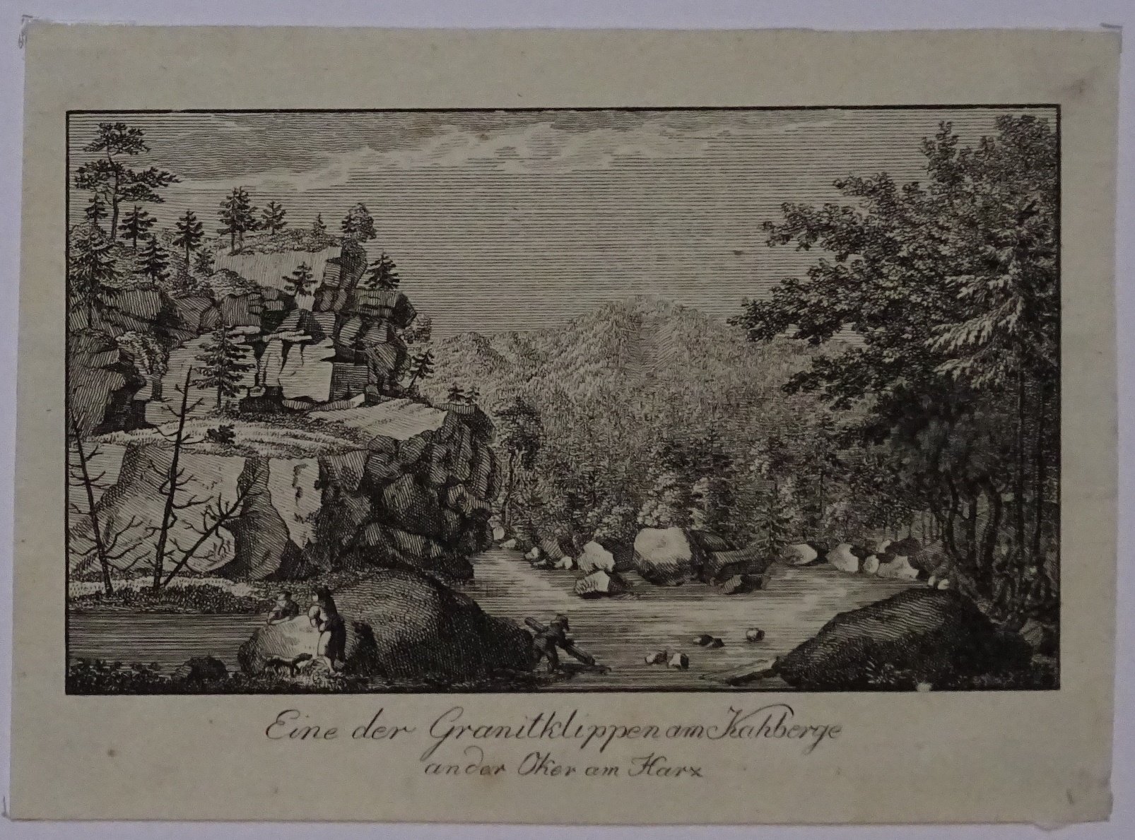 Okertal: Kahbergklippe im Tal, um 1815 (Wiederhold: Stammbuchblatt) (Schloß Wernigerode GmbH RR-F)