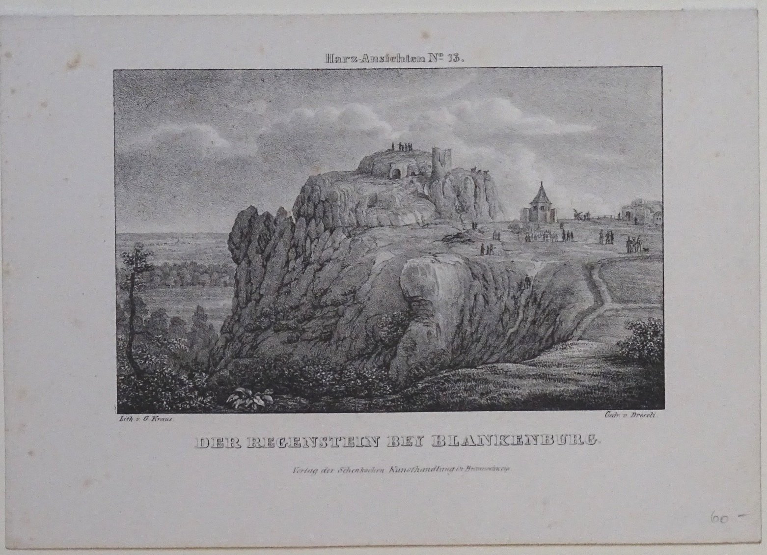 Regenstein: Felsen und Ruine von Südwesten, 1828 (aus: Schenk "Harz-Ansichten") (Schloß Wernigerode GmbH RR-F)