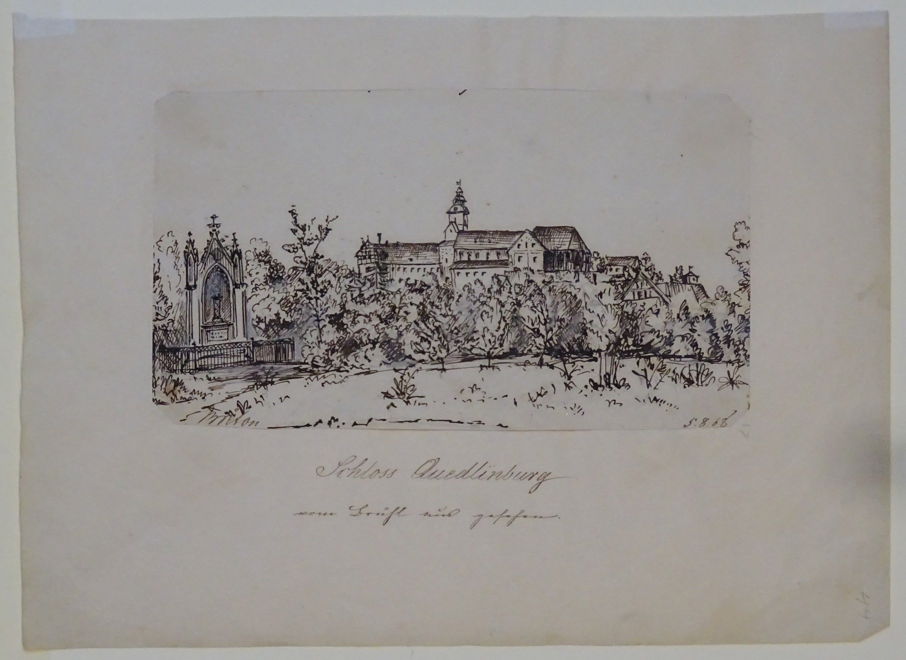 Quedlinburg: Schloss vom Brühl aus, von Breton gezeichnet, 5. August 1868 (Schloß Wernigerode GmbH RR-F)