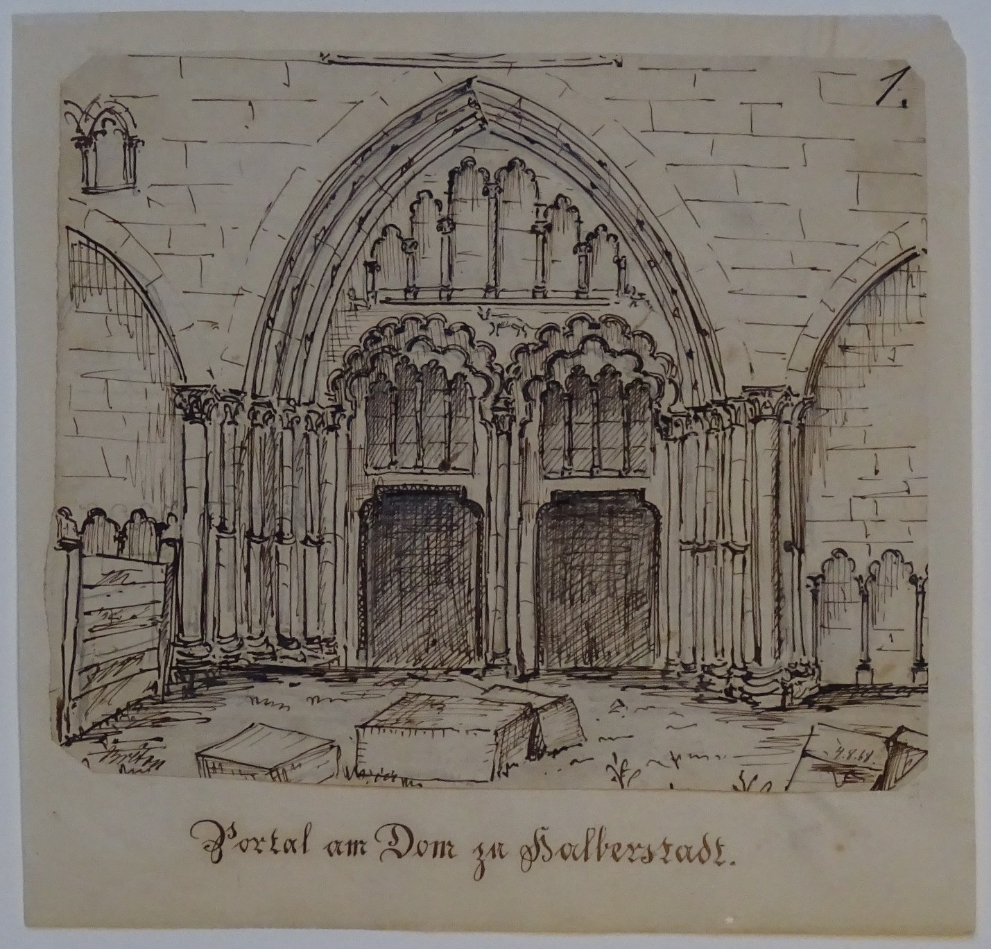Halberstadt: Westportal am Dom, gezeichnet von Breton, am 4. August 1868 (Schloß Wernigerode GmbH RR-F)