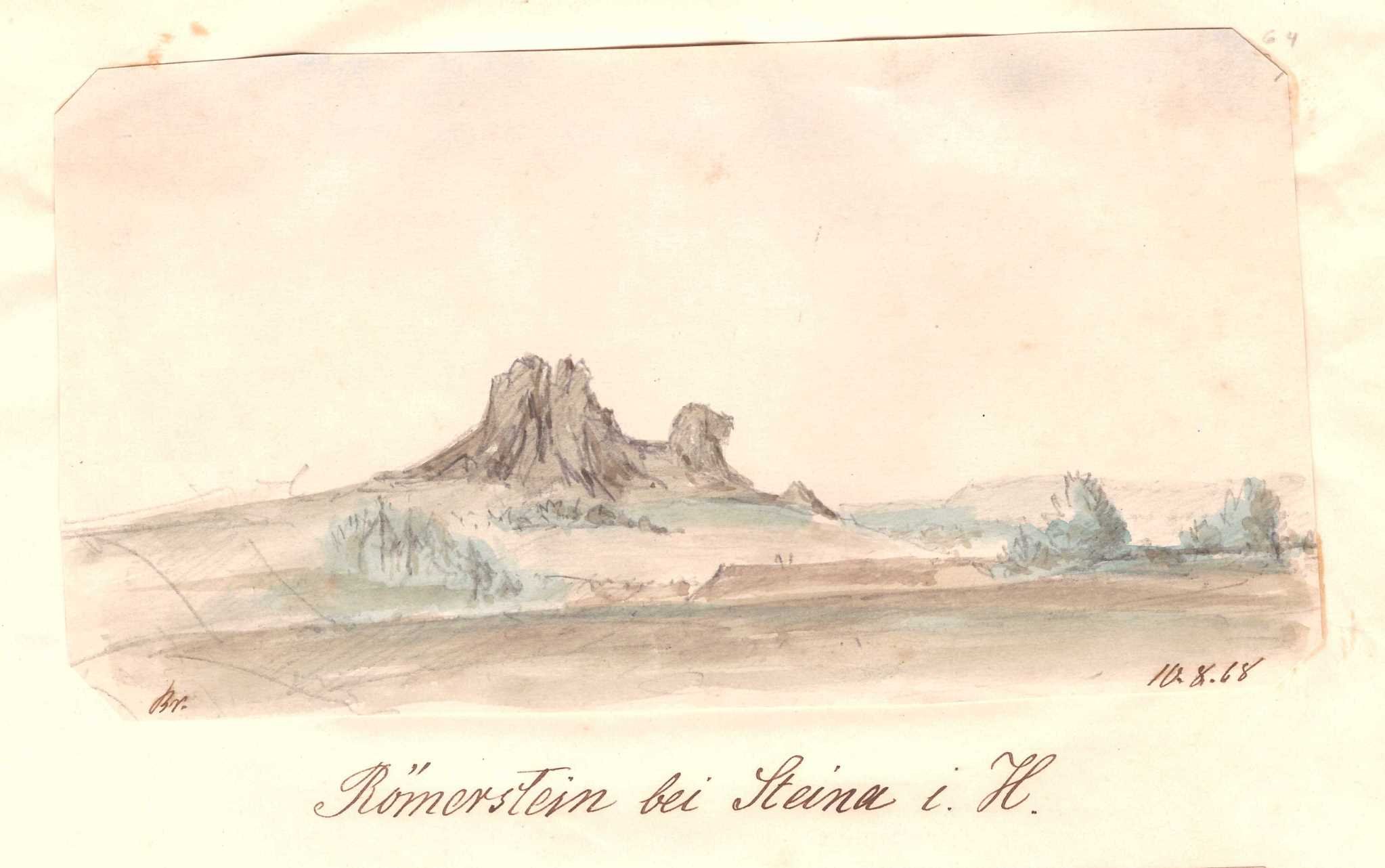 Römerstein im Harz, Zeichnung von Breton, 10. August 1888 (Schloß Wernigerode GmbH RR-F)