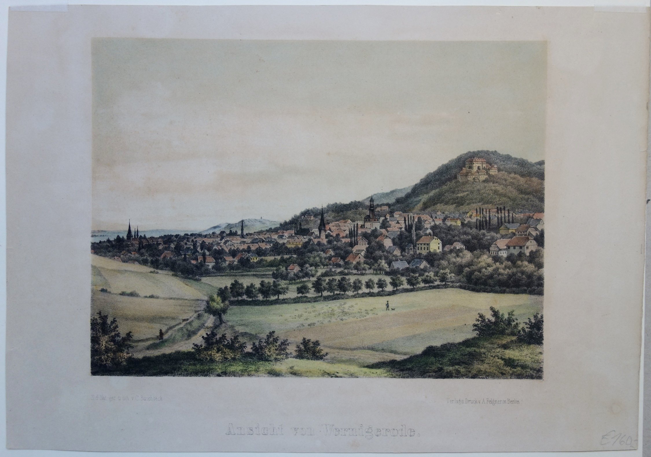 Wernigerode: Stadt und Schloss von Nordwesten, um 1850 (Schloß Wernigerode GmbH RR-F)