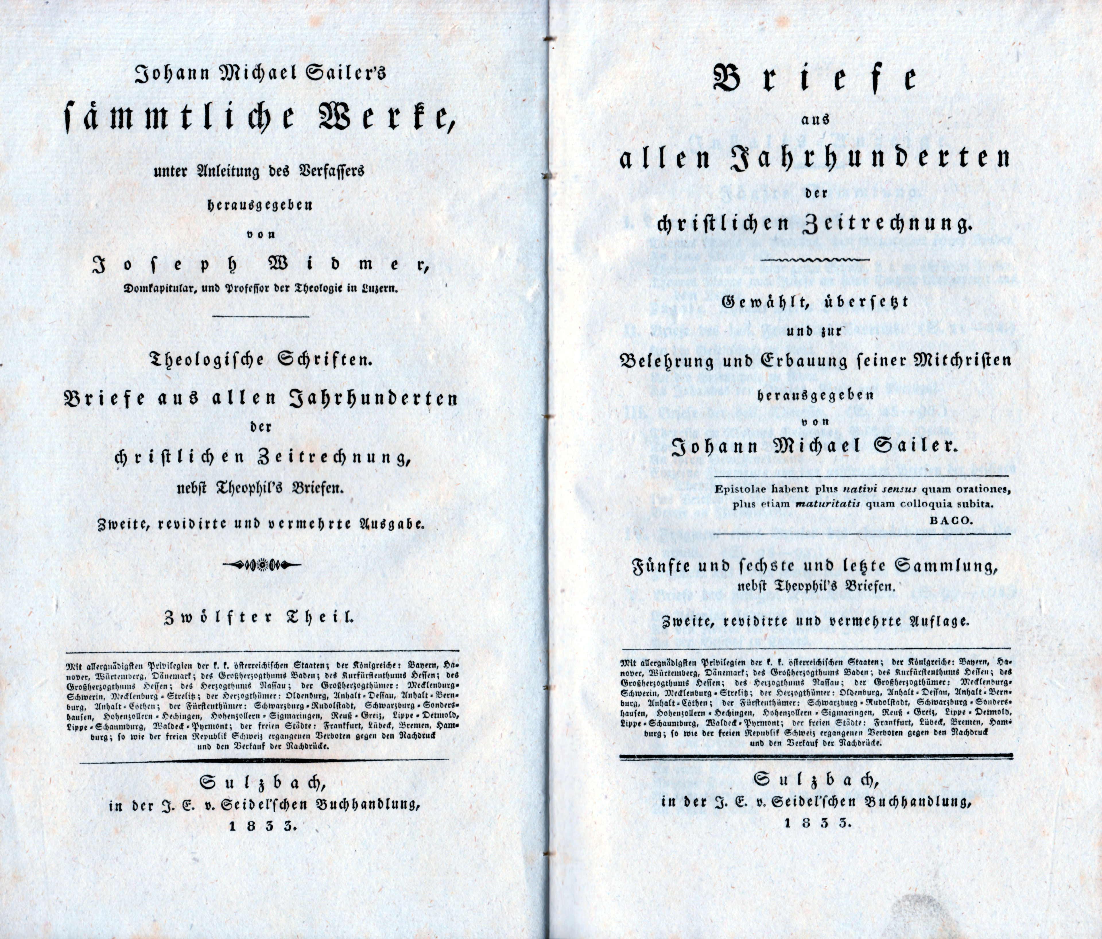 Briefe aus allen Jahrhunderten von Johann Michael Sailer, 1853 (Schloß Wernigerode GmbH RR-F)