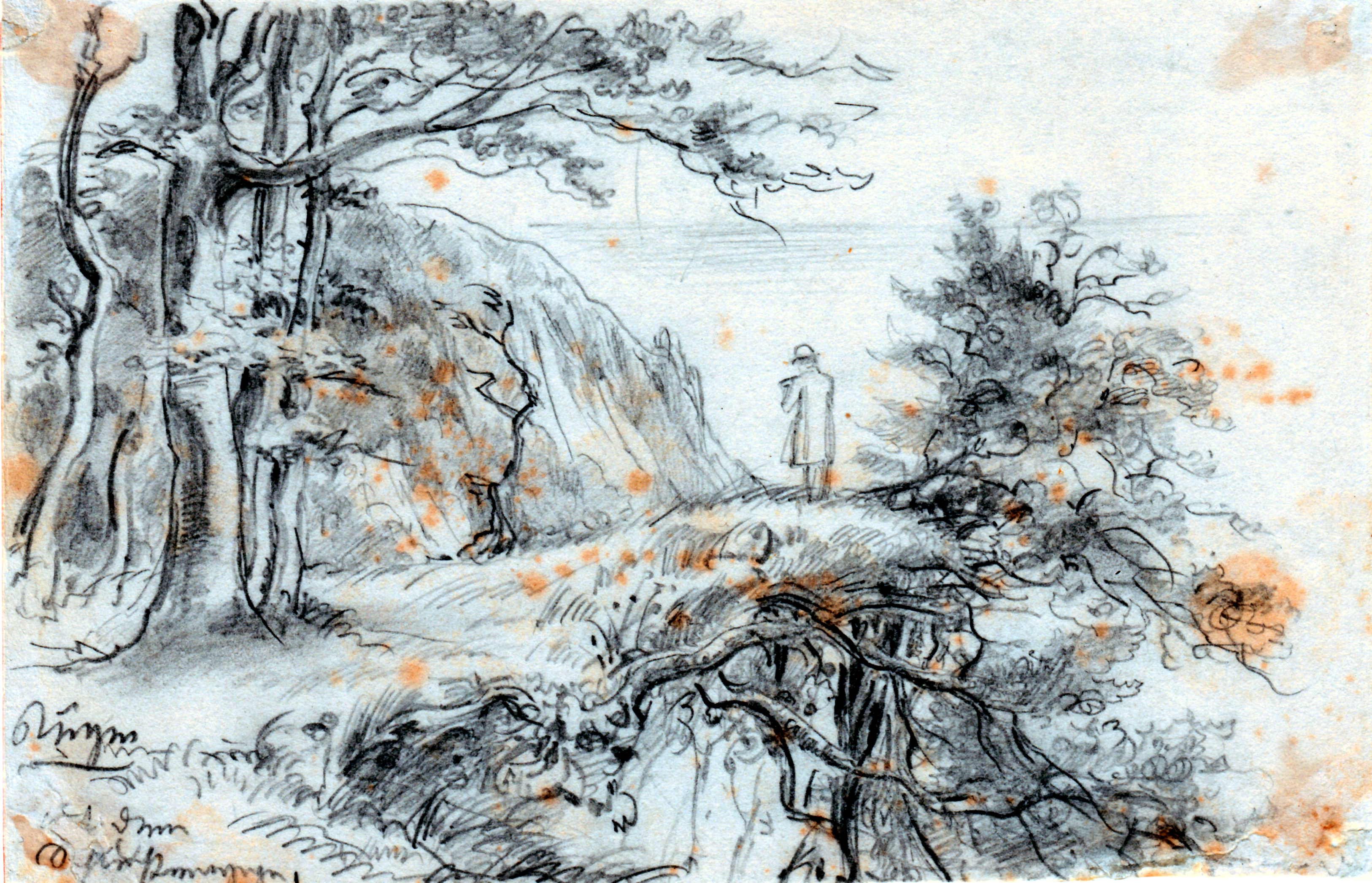 Wanderer an den Kreideklippen auf Rügen oberhalb Saßnitz, von Georg Heinrich Crola, um 1840 (Schloß Wernigerode GmbH RR-F)