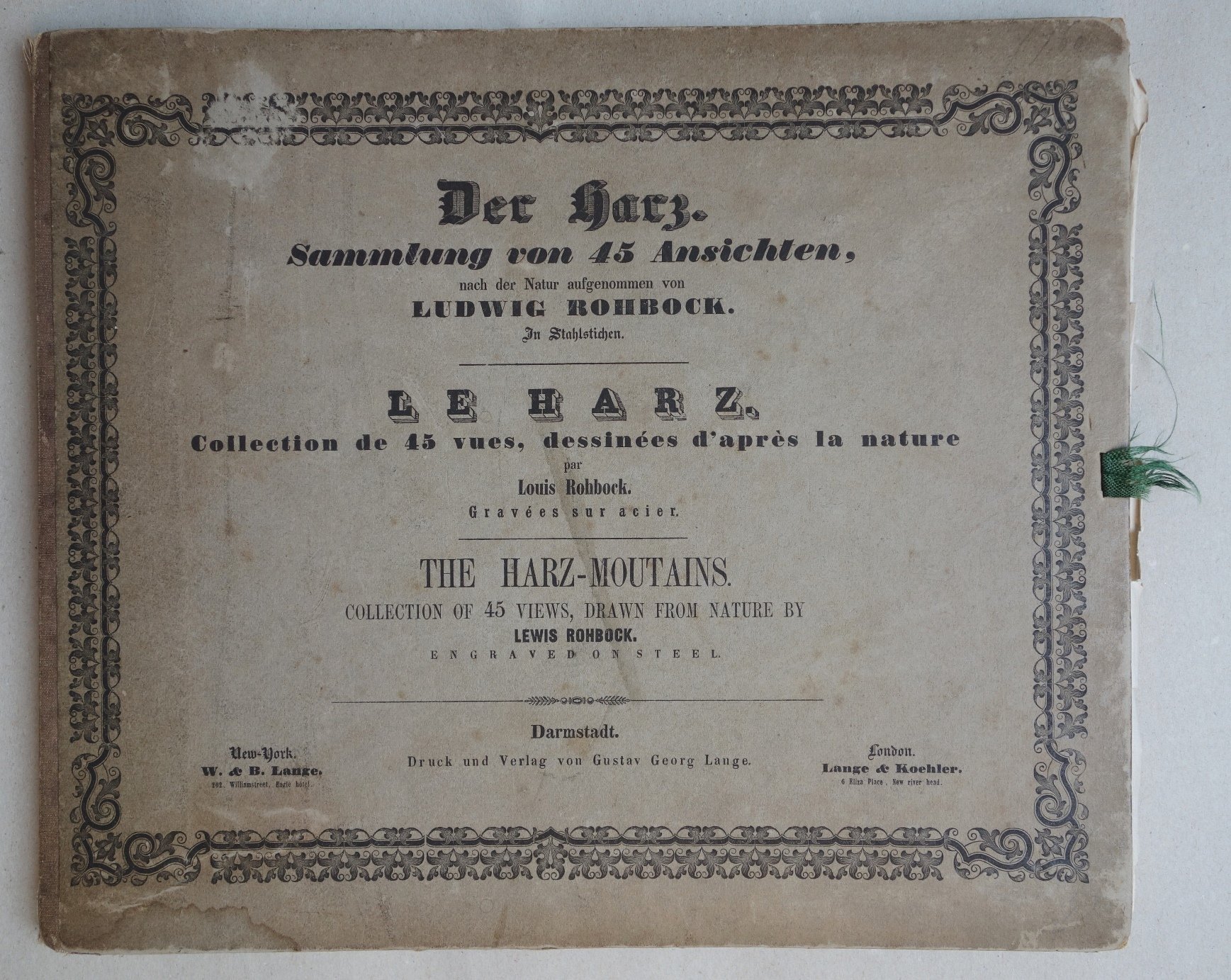 Harz: Umschlag für das Ansichtenwerk "Der Harz in Originalansichten", Darmstadt bei Lange, 1854 (Schloß Wernigerode GmbH RR-F)