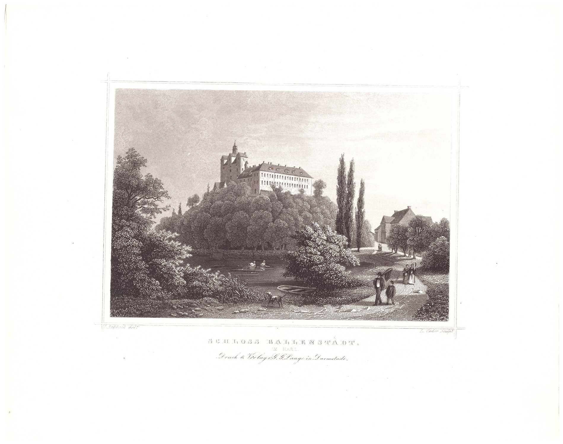 Ballenstedt: Schloss über den Teich, 1854 (aus: Lange "Der Harz") (Schloß Wernigerode GmbH RR-F)