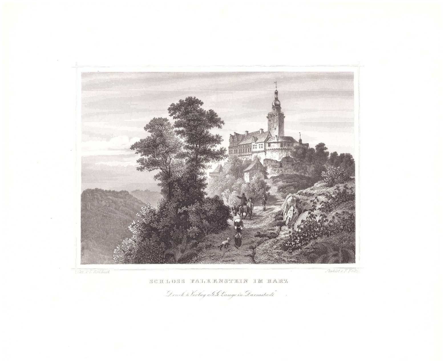 Falkenstein: Burg von Südosten, 1854 (aus: Lange "Der Harz") (Schloß Wernigerode GmbH RR-F)