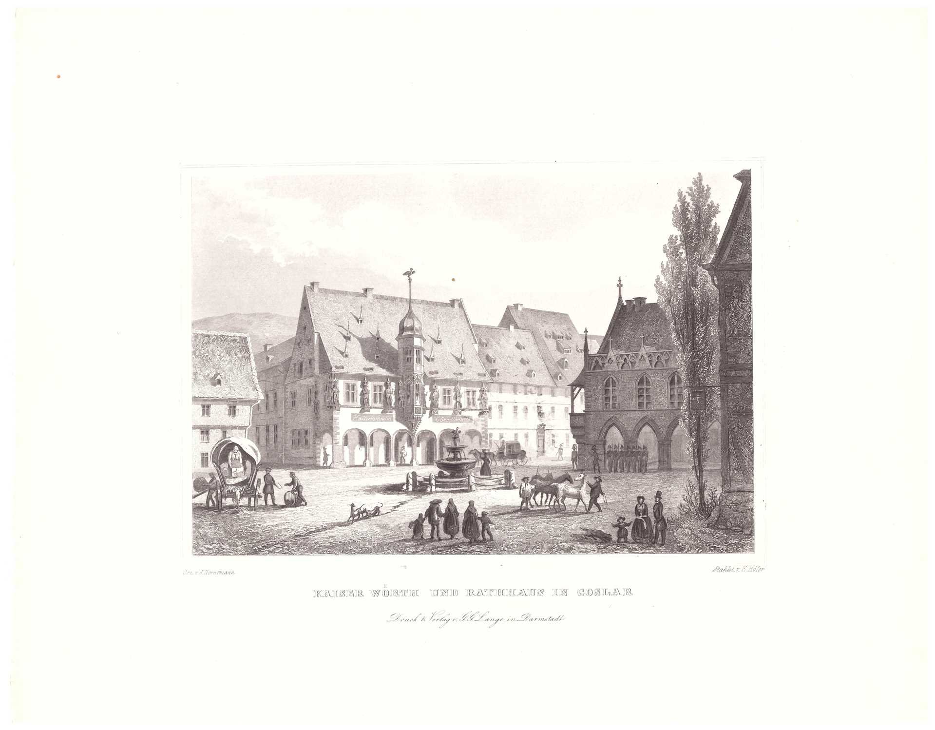 Goslar: Marktplatz mit Rathaus, 1854 (aus: Lange "Der Harz") (Schloß Wernigerode GmbH RR-F)