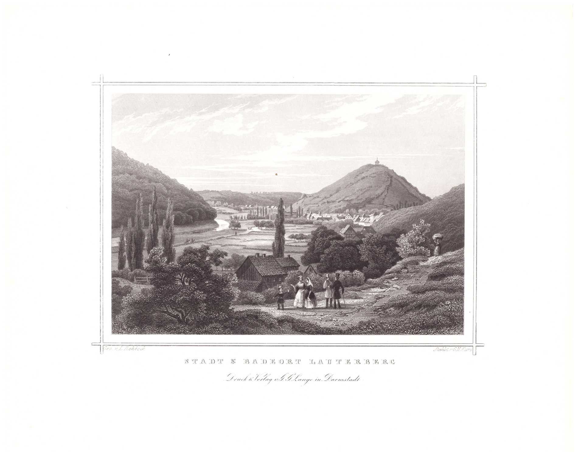 Bad Lauterberg: Stadt von Süden, rechts der Kümmel, 1854 (aus: Lange "Der Harz") (Schloß Wernigerode GmbH RR-F)