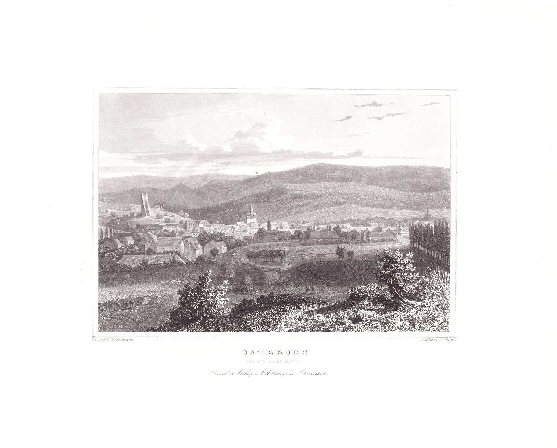 Osterode am Harz: Stadt von Westen, 1854 (aus: Lange "Der Harz") (Schloß Wernigerode GmbH RR-F)
