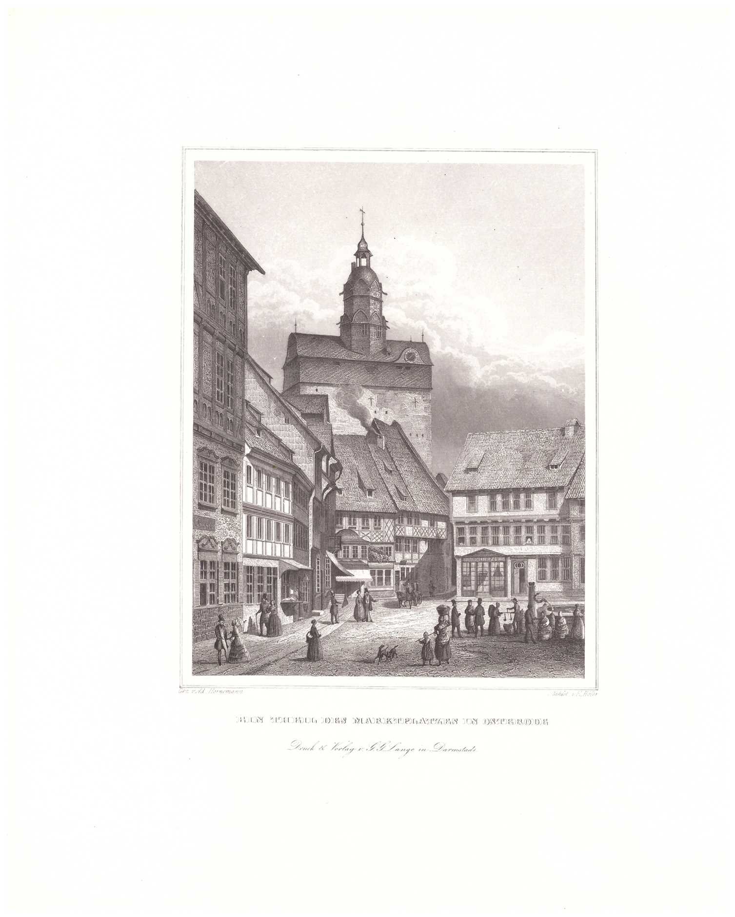 Osterode am Harz: Marktplatz mit Ägidienkirche, 1854 (aus: Lange "Der Harz") (Schloß Wernigerode GmbH RR-F)
