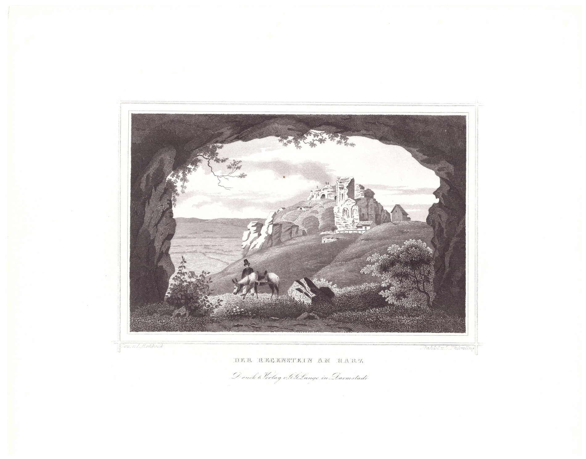Regenstein: Felsen und Ruine aus südlicher Richtung, 1854 (aus: Lange "Der Harz") (Schloß Wernigerode GmbH RR-F)