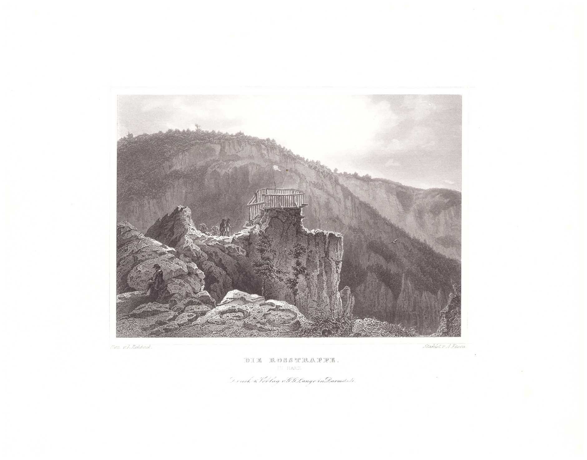 Bodetal: Aussicht von der Roßtrappe ins Bodetal, 1854 (aus: Lange "Der Harz") (Schloß Wernigerode GmbH RR-F)