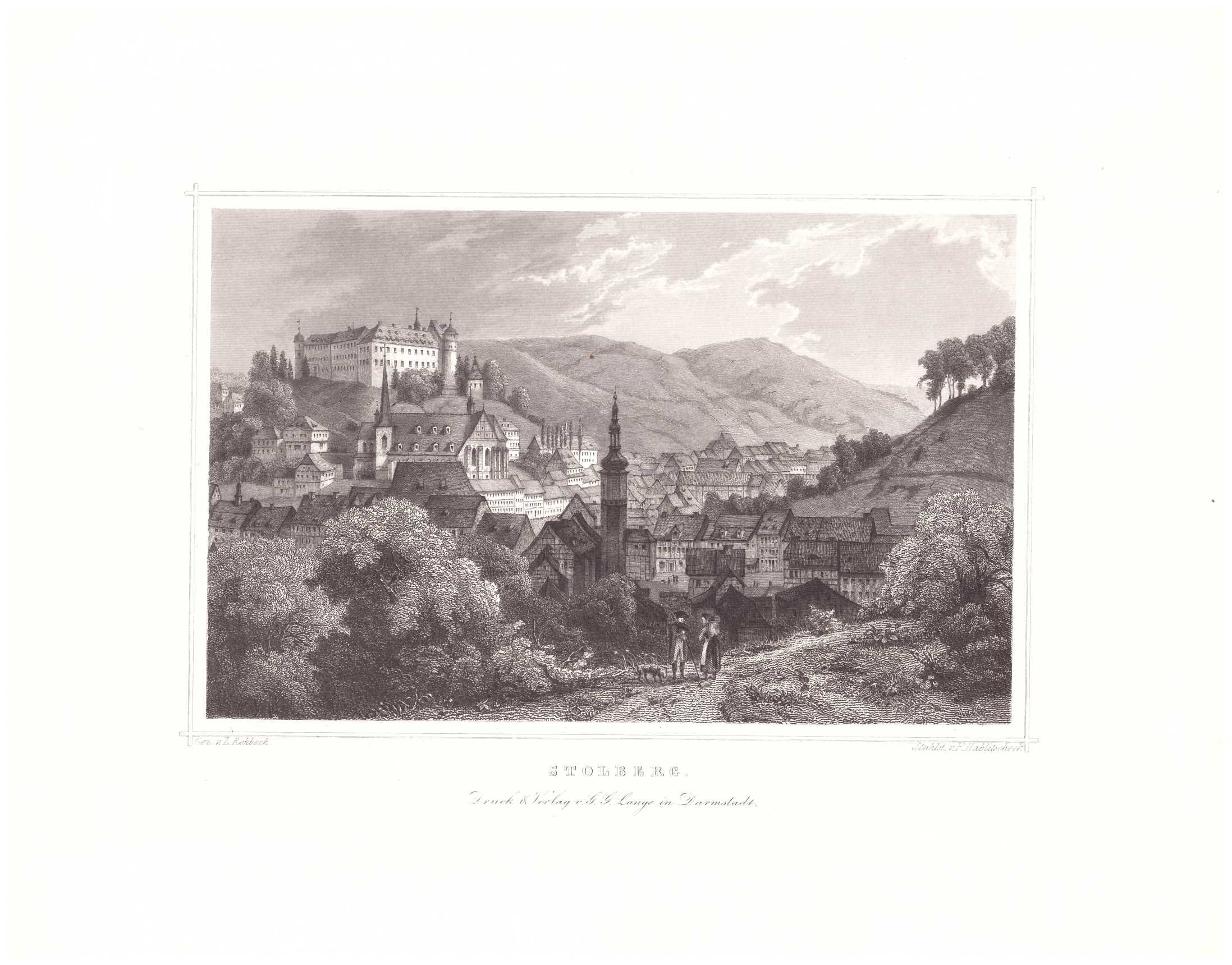 Stolberg (Harz): Stadt und Schloss, 1854 (aus: Lange "Der Harz") (Schloß Wernigerode GmbH RR-F)