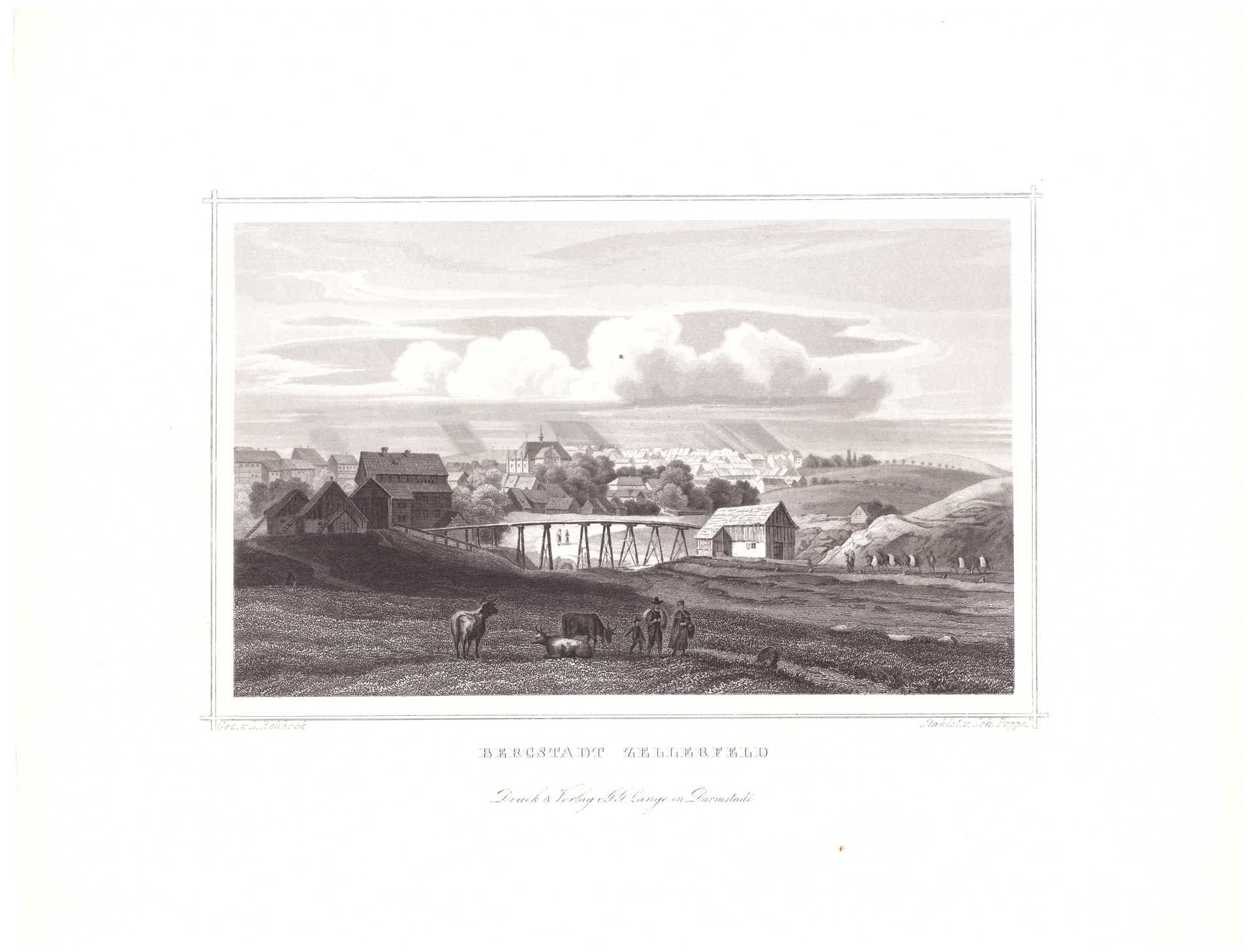 Zellerfeld: Grubenhäuser und Stadt von Südosten, 1854 (aus: Lange "Der Harz") (Schloß Wernigerode GmbH RR-F)