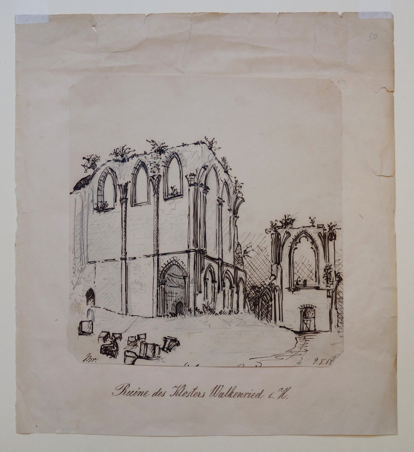 Walkenried: Klosterruine, gezeichnet von Breton, 9. August 1868 (Schloß Wernigerode GmbH RR-F)