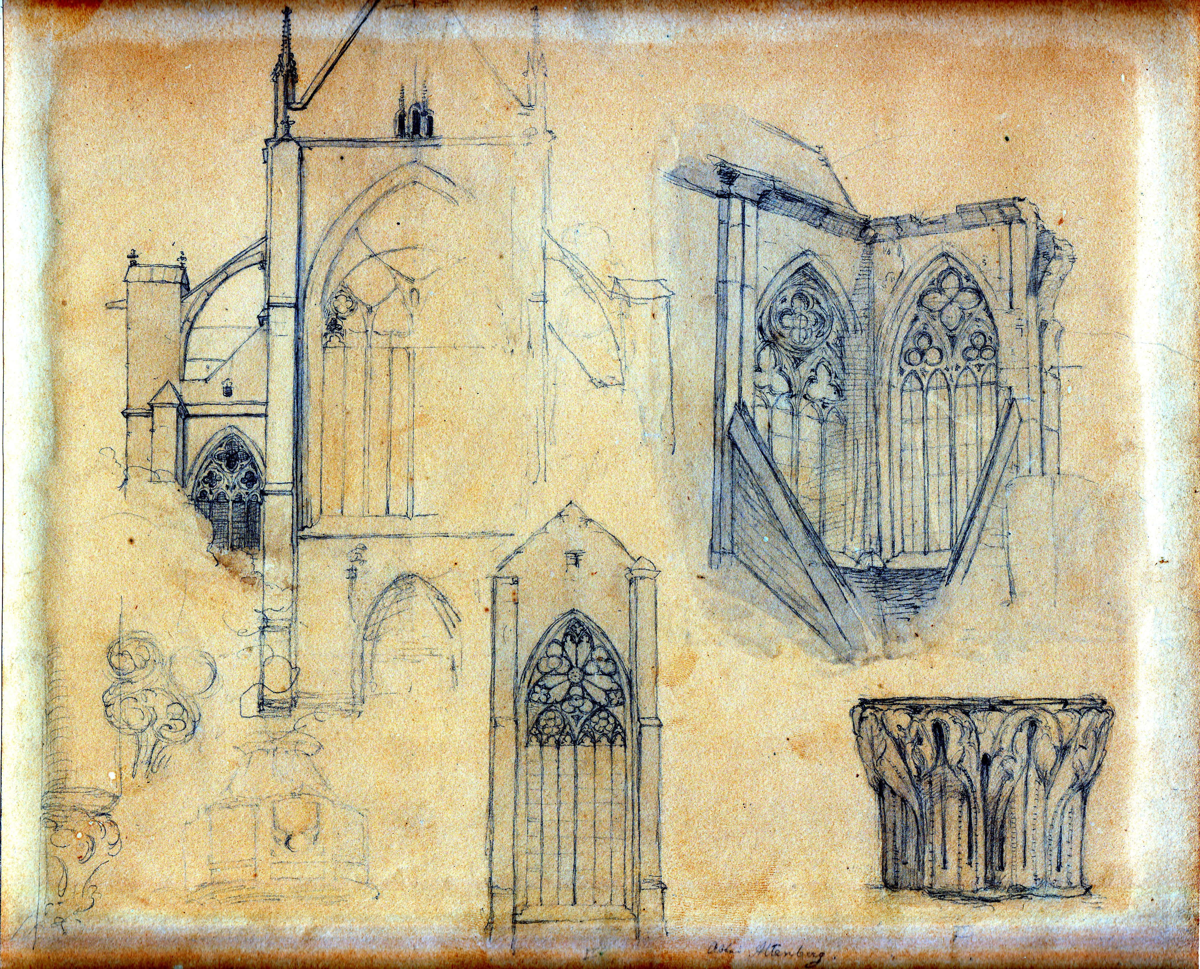 Szizze mit gotischen Detailmotiven einer Kirche aus Altenberg, von Carl Christian Andreae (Schloß Wernigerode GmbH RR-F)