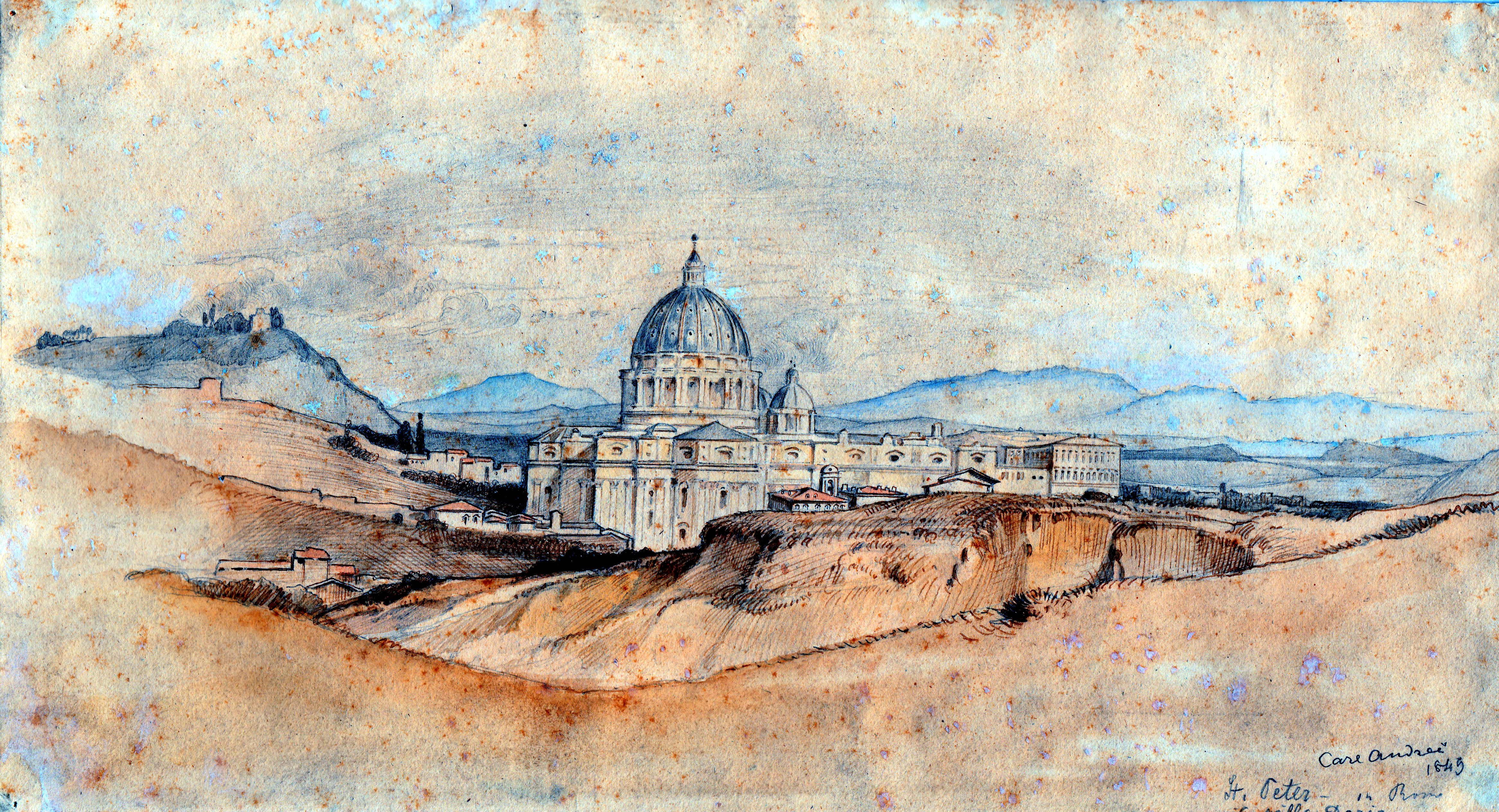 Ansicht des Petersdoms in Rom von außerhalb der Stadt 1849, von Carl Christian Andreae (Schloß Wernigerode GmbH RR-F)