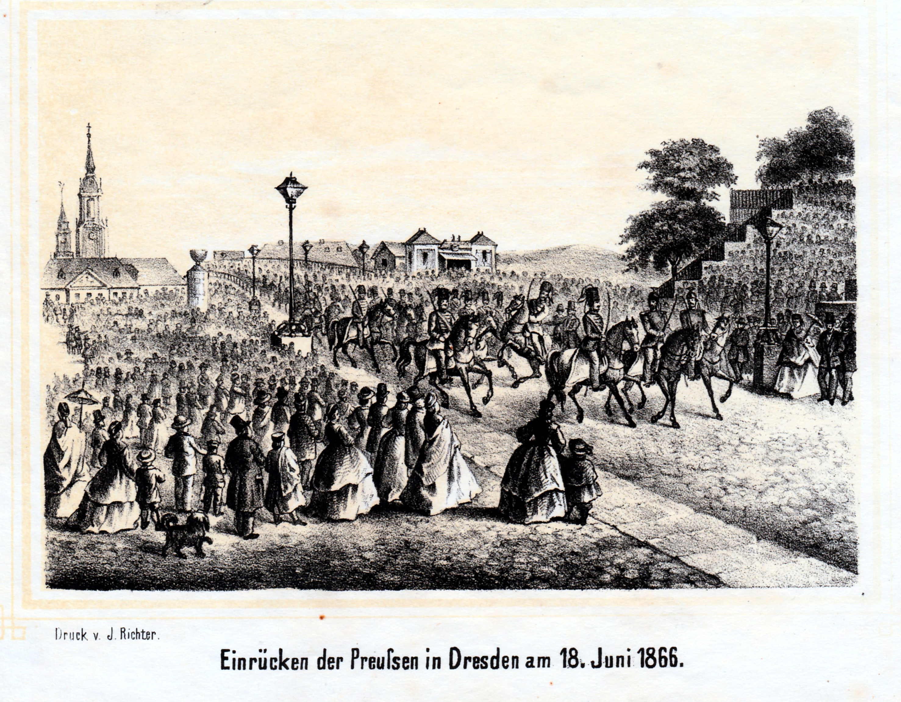 Darstellung des Einrückens des preußischen Militärs in Dresden 1866 (Schloß Wernigerode GmbH RR-F)