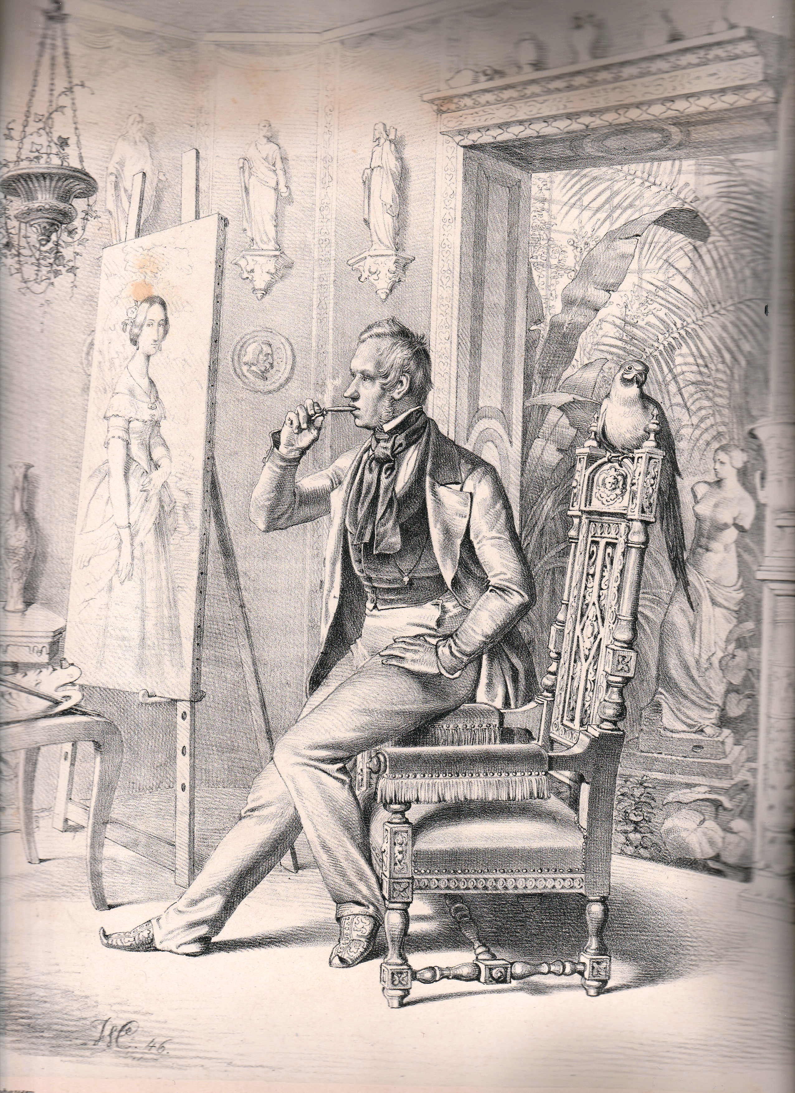 Ganzfigurporträt von Karl Ferdinand Sohn in seinem Atelier im Mahre 1846, von Wilhelm Camphausen (Schloß Wernigerode GmbH RR-F)