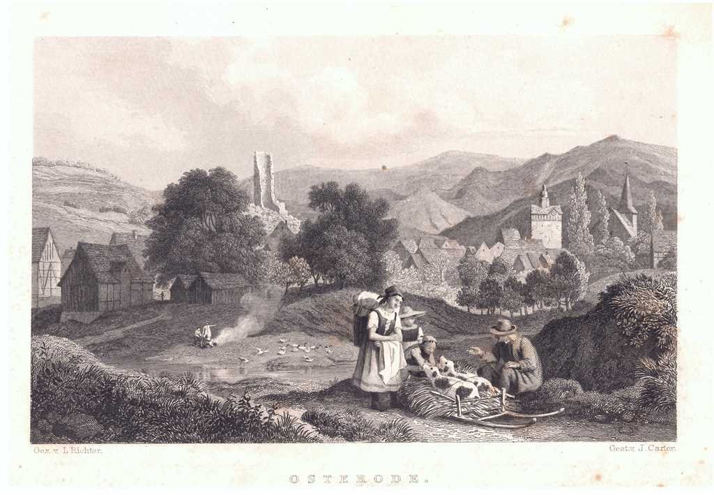 Osterode am Harz: Stadt von Südosten, 1838 (aus: Wigand "Wanderung durch den Harz") (Schloß Wernigerode GmbH RR-F)