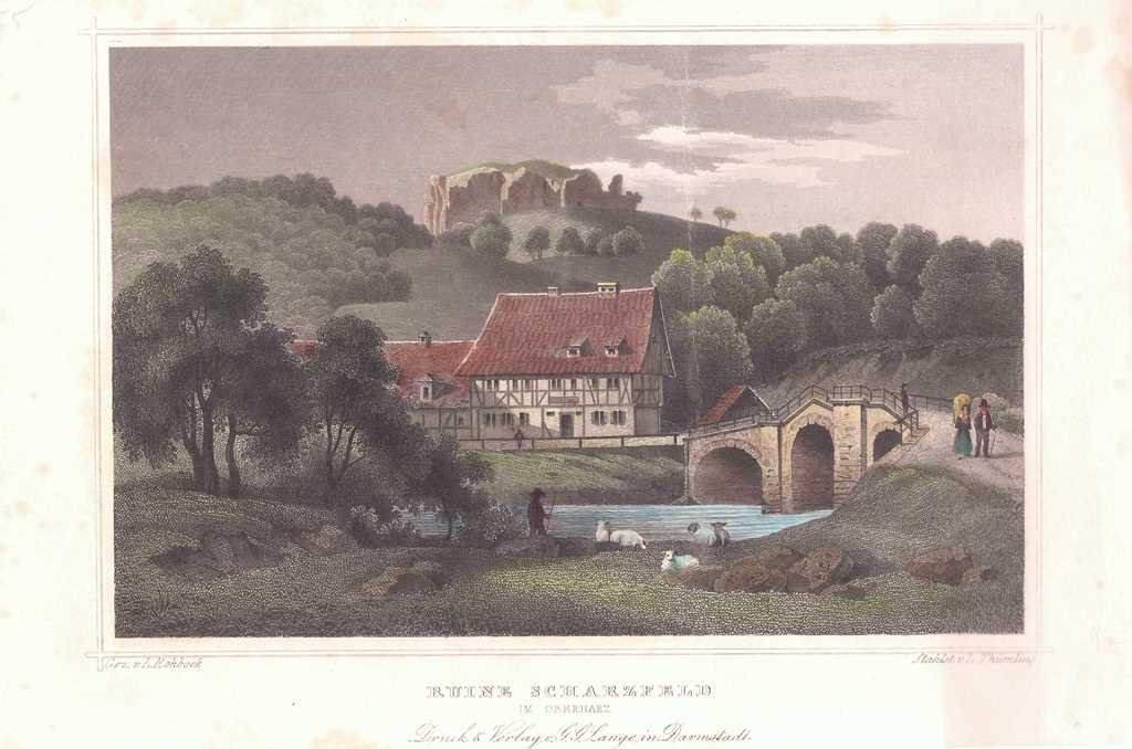 Scharzfeld: Brücke über die Oder und Burg Scharzfels von Süden, 185 (aus Lange# (Schloß Wernigerode GmbH RR-F)