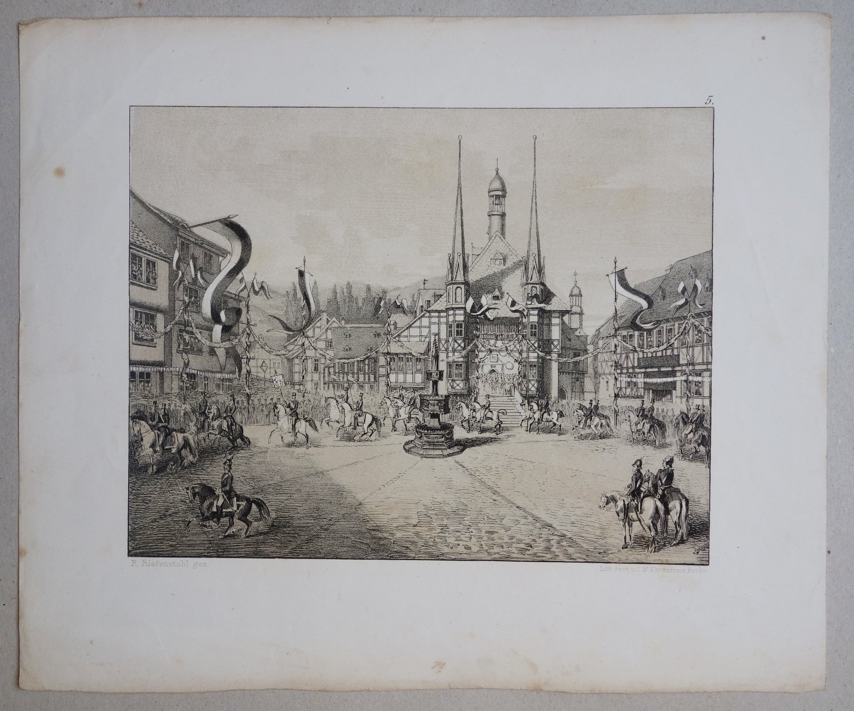 Wernigerode: Marktplatz und Rathaus mit Reiter-Parade, um 1875 (Schloß Wernigerode GmbH RR-F)