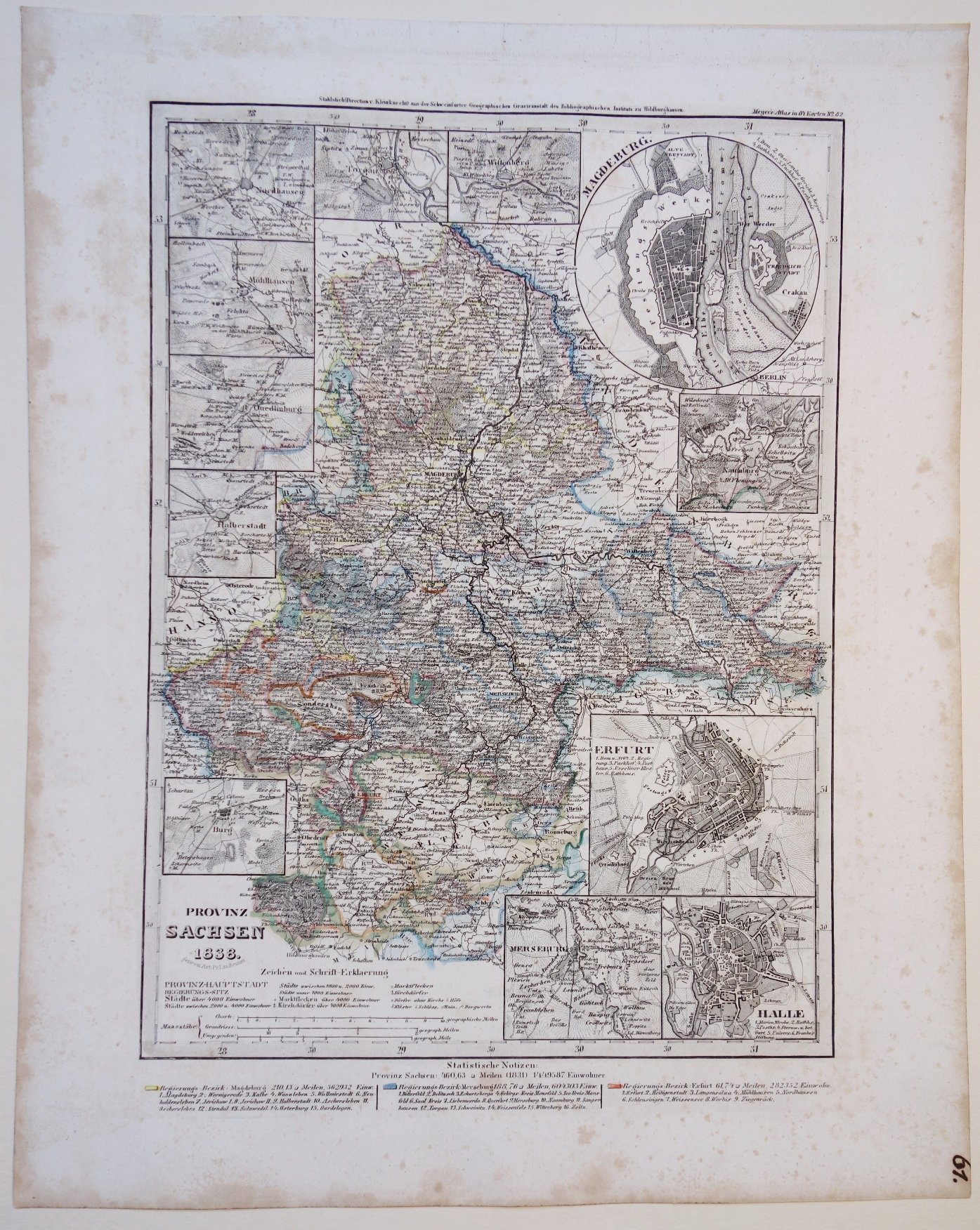 Stahlstich: coPolitische Karte der Preußischen Provinz Sachsen, 1838 (Bibliographisches Institut Hildburghausen) (Schloß Wernigerode GmbH RR-F)