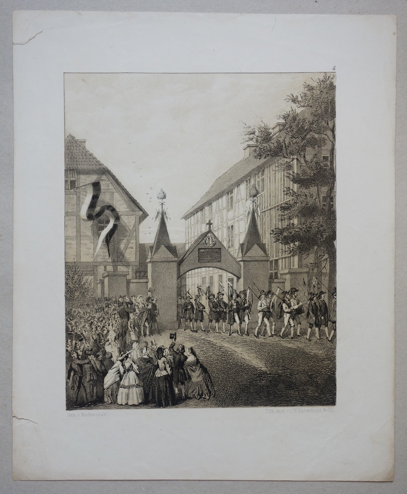 Ilsenburg: Ehrenpforte mit Fahnenträgern, um 1875 (Schloß Wernigerode GmbH RR-F)