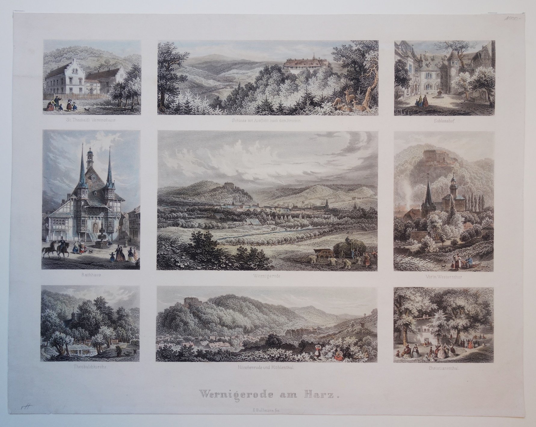 Wernigerode: Souvenirblatt mit neun Ansichten, um von Wernigerode um 1850 (Schloß Wernigerode GmbH RR-F)
