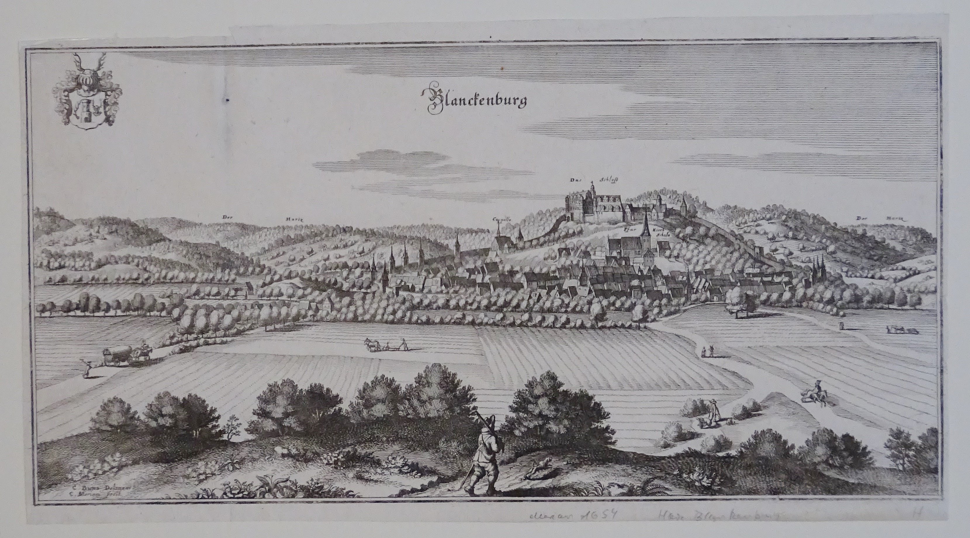 Blankenburg (Harz): Ansicht des Schlosses und des Ortes von der Teufelsmauer (aus: Merian "Braunschweig") (Schloß Wernigerode GmbH RR-F)