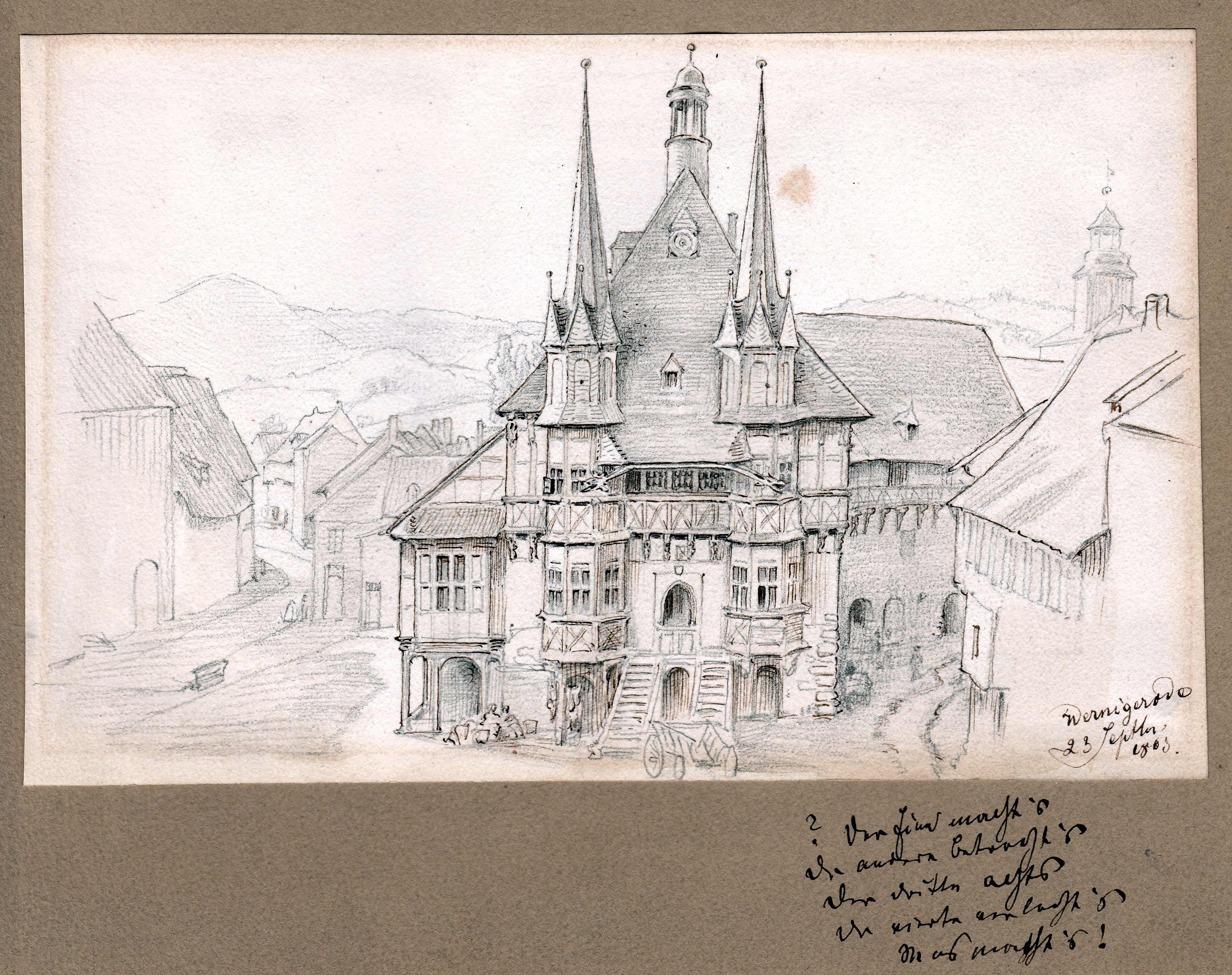 Rathaus in Wernigerode mit der Marktplatzfront 1869, von Carl Christian Andreae (Schloß Wernigerode GmbH RR-F)