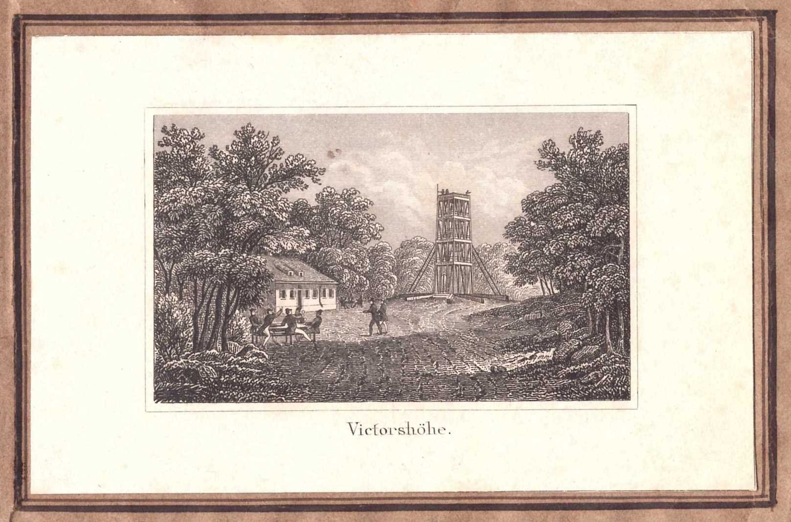 Victorshöhe: Aussichtsturm und Gasthaus, um 1860 (aus: Brückner "Harz-Album" Visitformat) (Schloß Wernigerode GmbH RR-F)