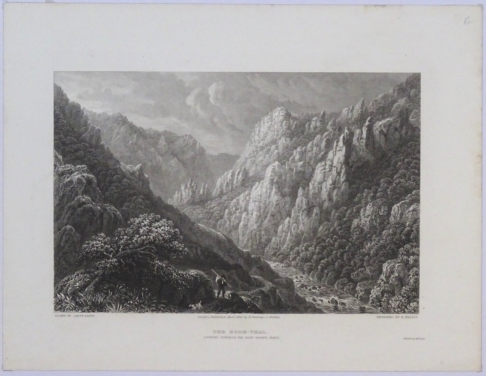 Bodetal: Aussicht zur Roßtrappe vom Aufstieg zum Tanzplatz, 1828 (aus: Jennings "Scenery") (Schloß Wernigerode GmbH RR-F)