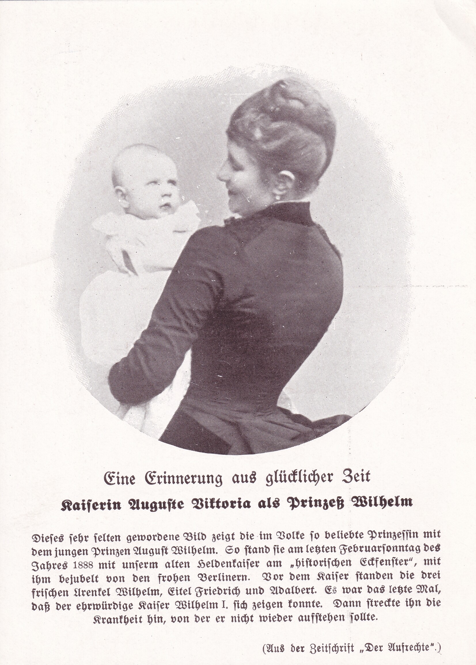 Bildpostkarte mit Foto der späteren Kaiserin Auguste Viktoria (1858-1921) mit ihrem Sohn August Wilhelm (1887-1949), 1920er-Jahre (?) (Schloß Wernigerode GmbH RR-F)