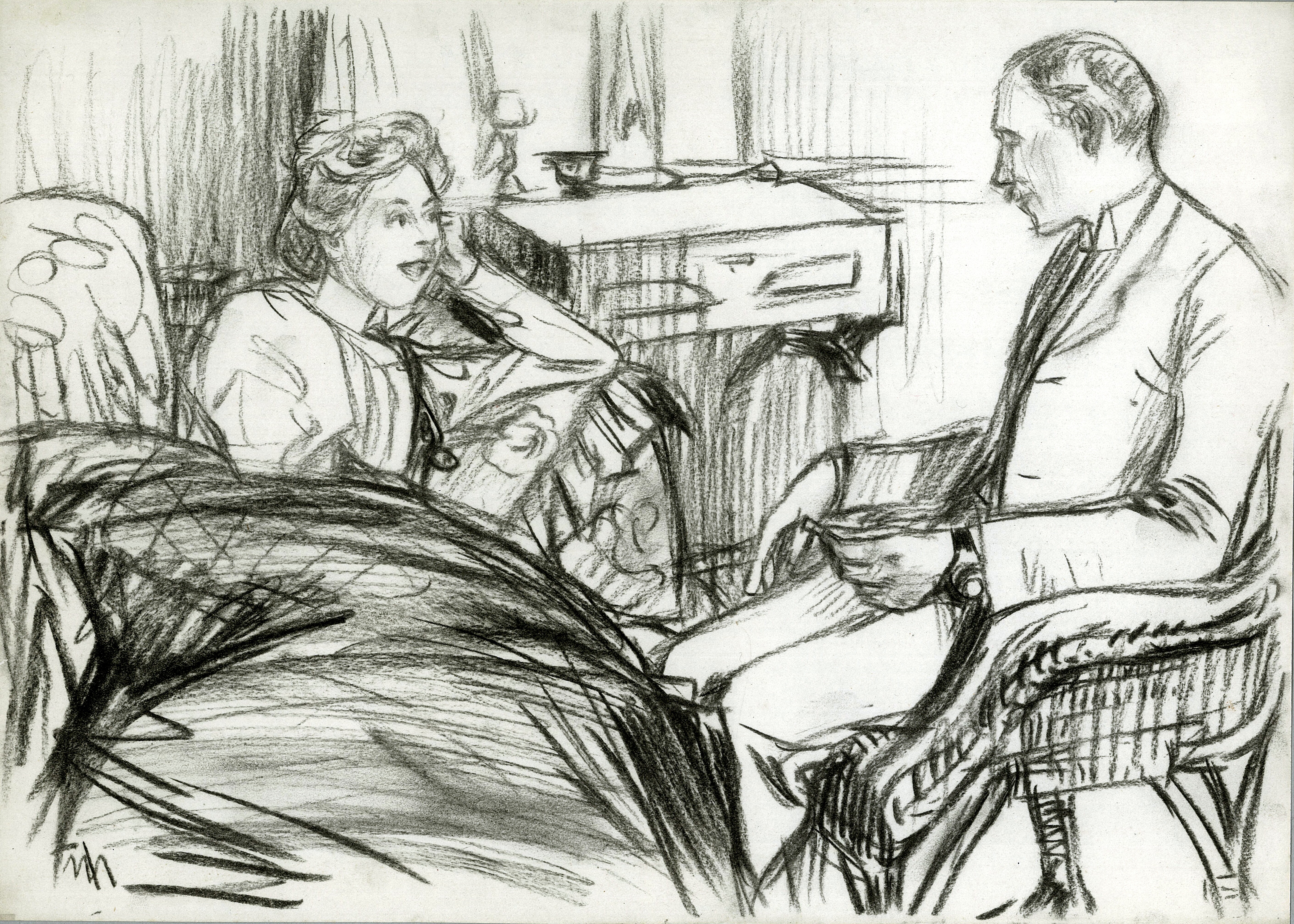 Claire Martini, Ehefrau des Künstlers Johannes Martini, im Gespräch mit Wilhelm Prinz zu Stolberg-Wernigerode 1901 in St. Petersburg (Schloß Wernigerode GmbH RR-F)