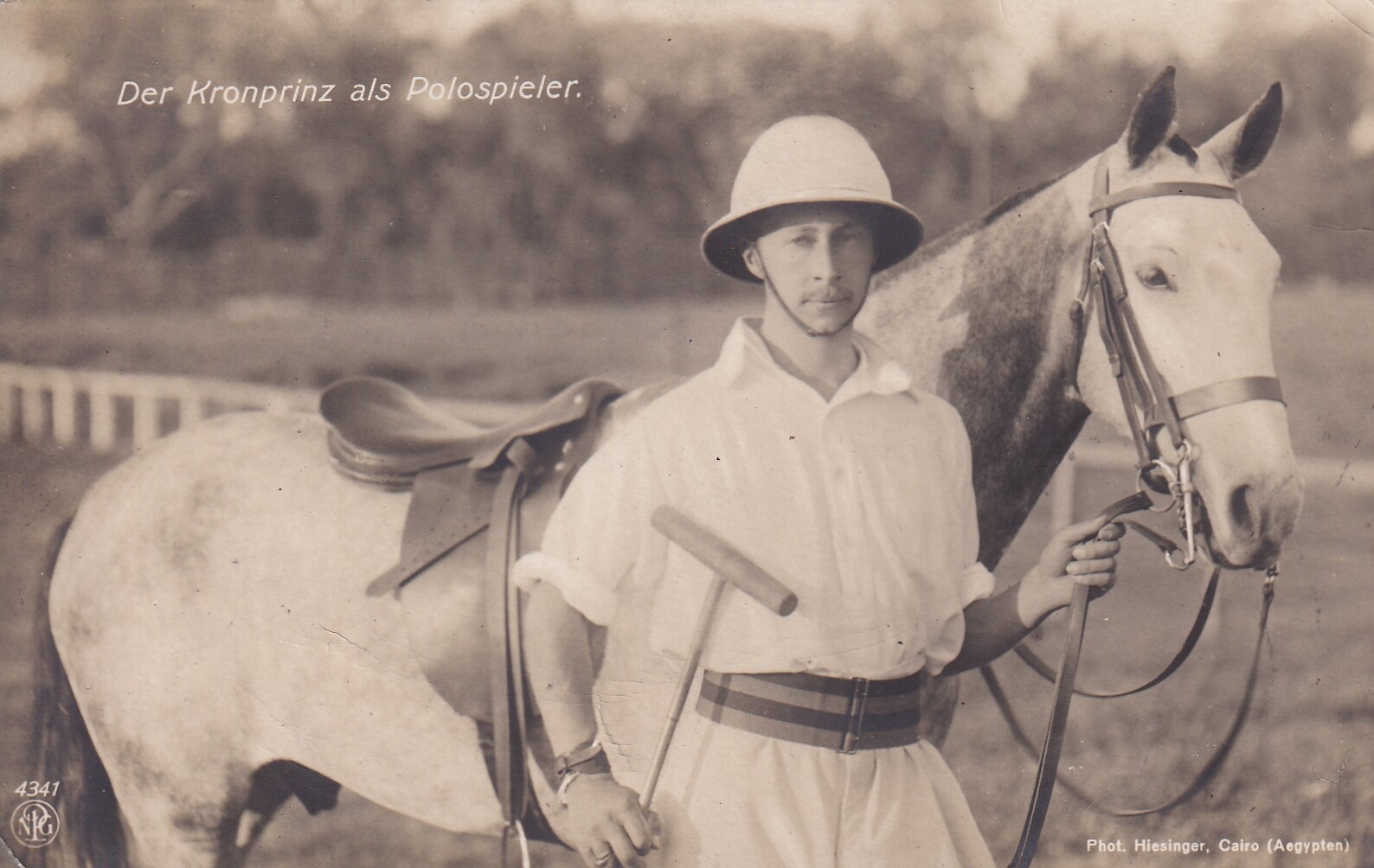 Bildpostkarte mit Foto des Kronprinzen Wilhelm (1882-1951) als Polospieler, Kairo 1912 (Schloß Wernigerode GmbH RR-F)