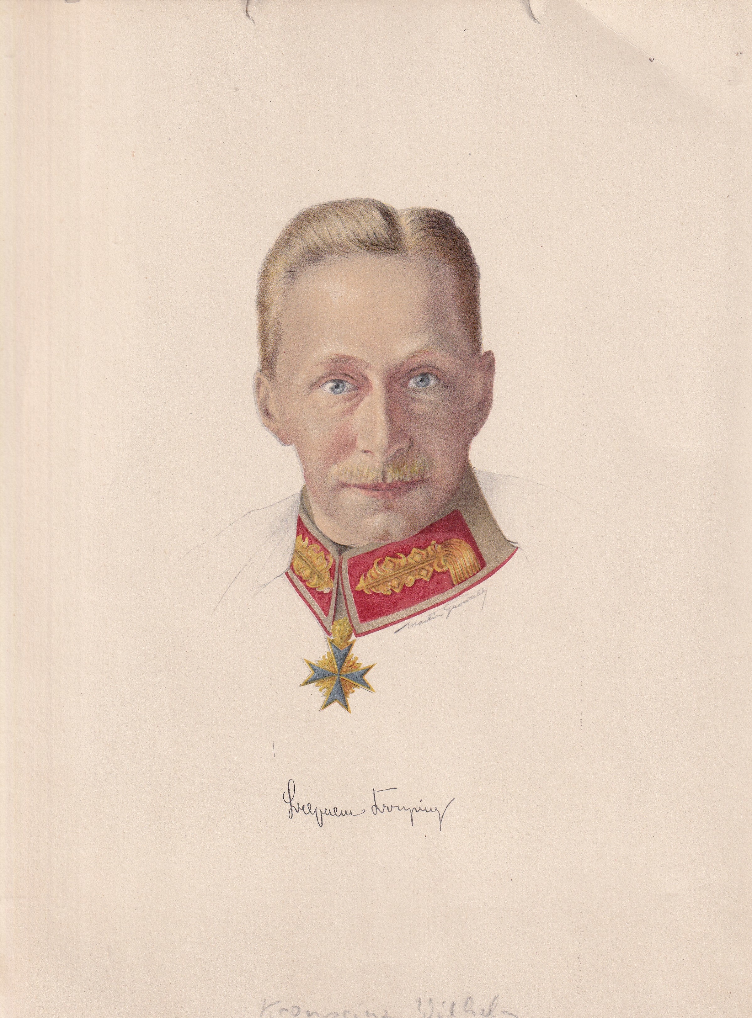 Farblithografie mit Porträt des letzten deutschen Kronprinzen Wilhelm (1882-1951), um 1905 (Schloß Wernigerode GmbH RR-F)
