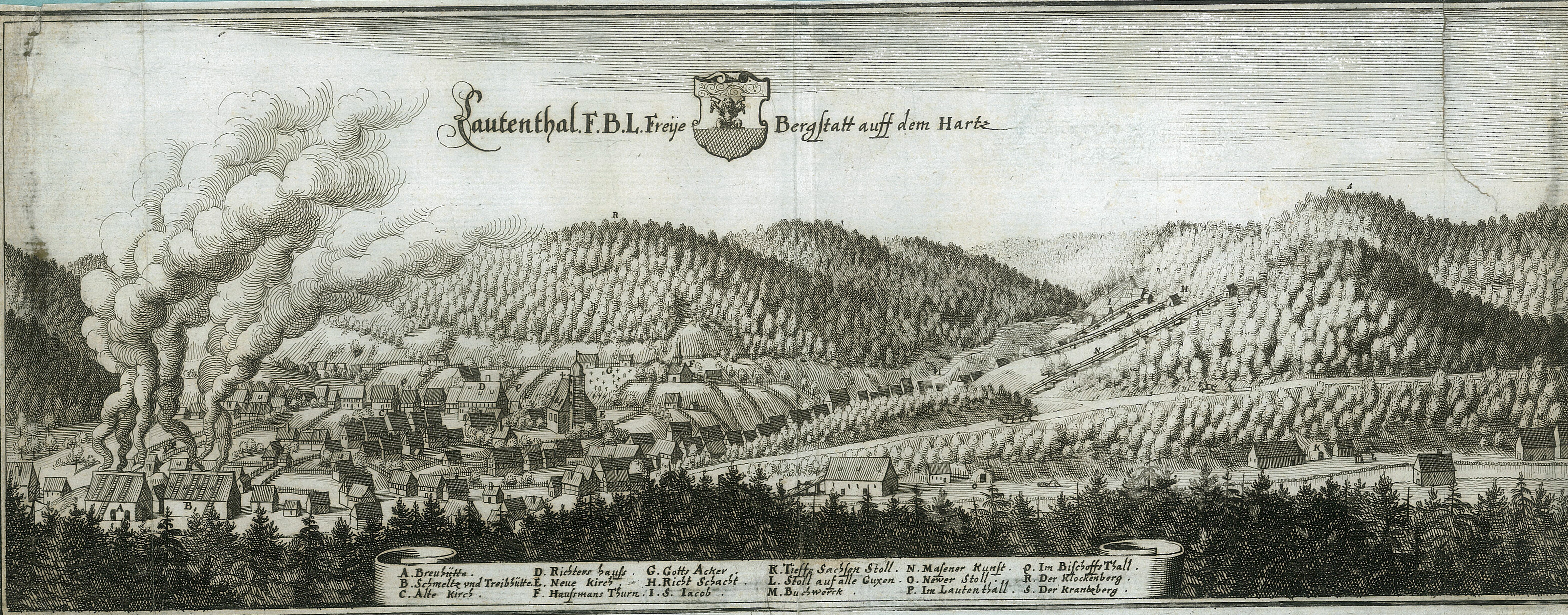Ansicht der Freien Bergstadt Lauthenthal im Harz 1654 (Schloß Wernigerode GmbH RR-F)