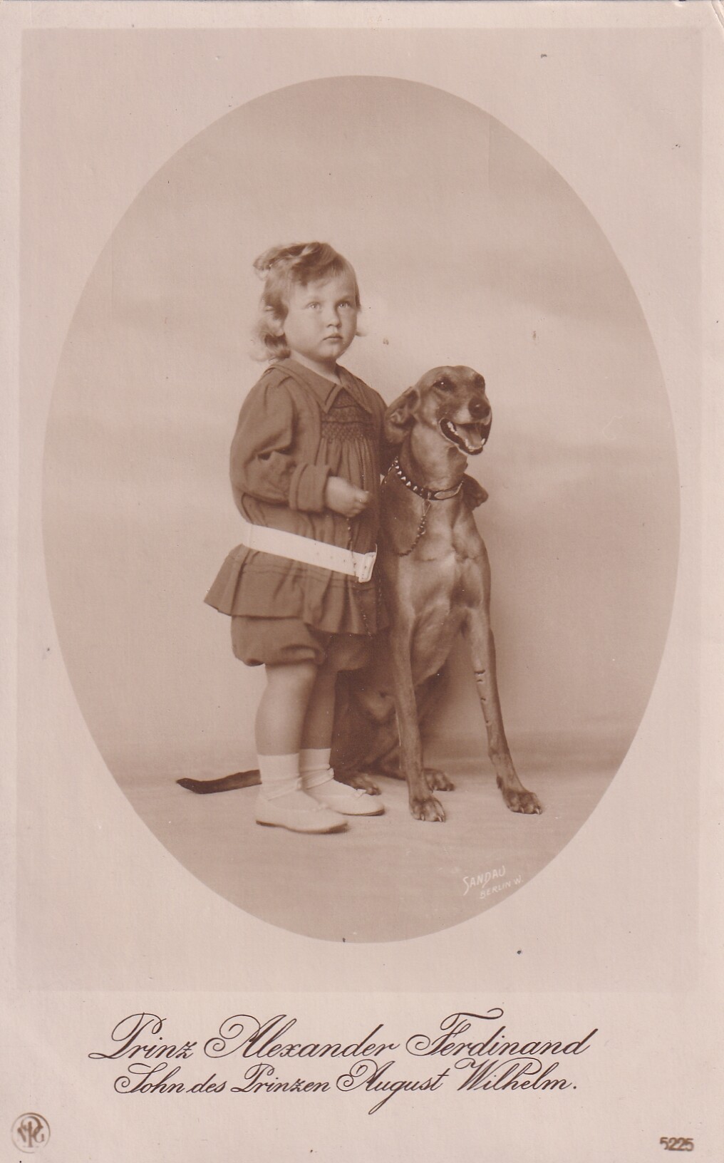 Bildpostkarte mit Foto des Prinzen Alexander Ferdinand von Preußen mit Windhund, 1915 (Schloß Wernigerode GmbH RR-F)