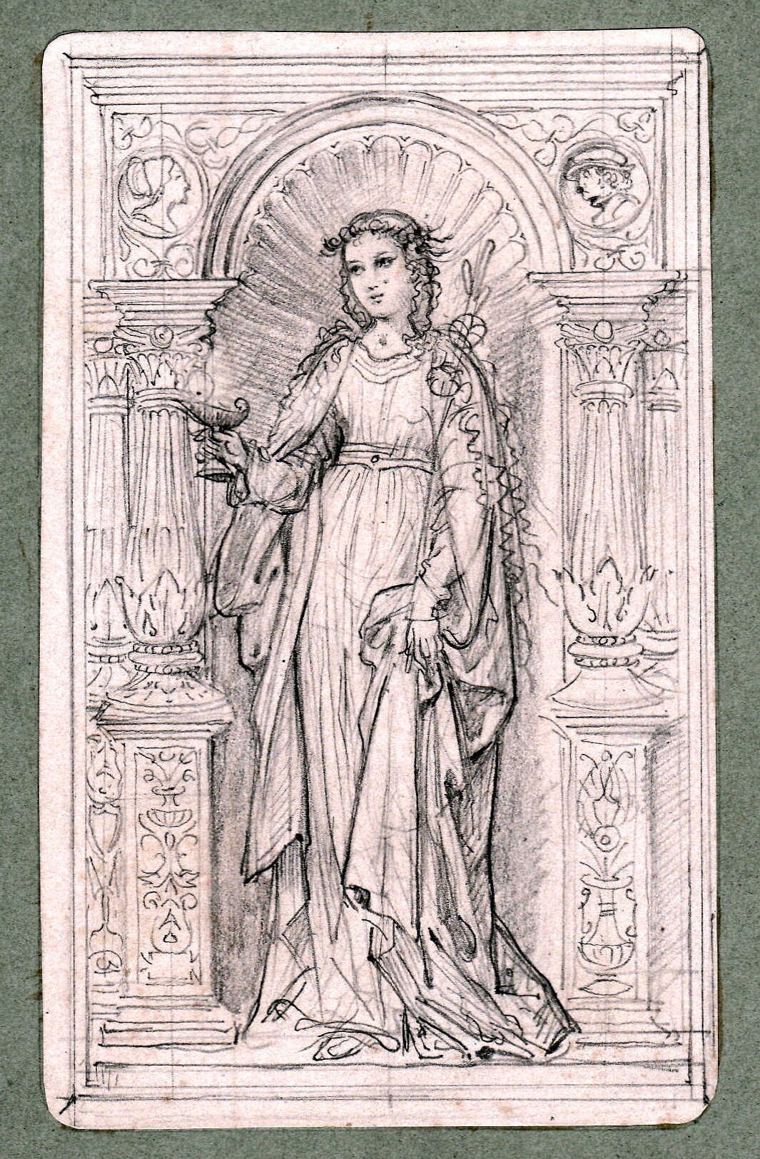 Darstellung einer jungen Frau mit Kelch und Palmzweig - Allegorie der Klugen Jungfrau (Schloß Wernigerode GmbH RR-F)