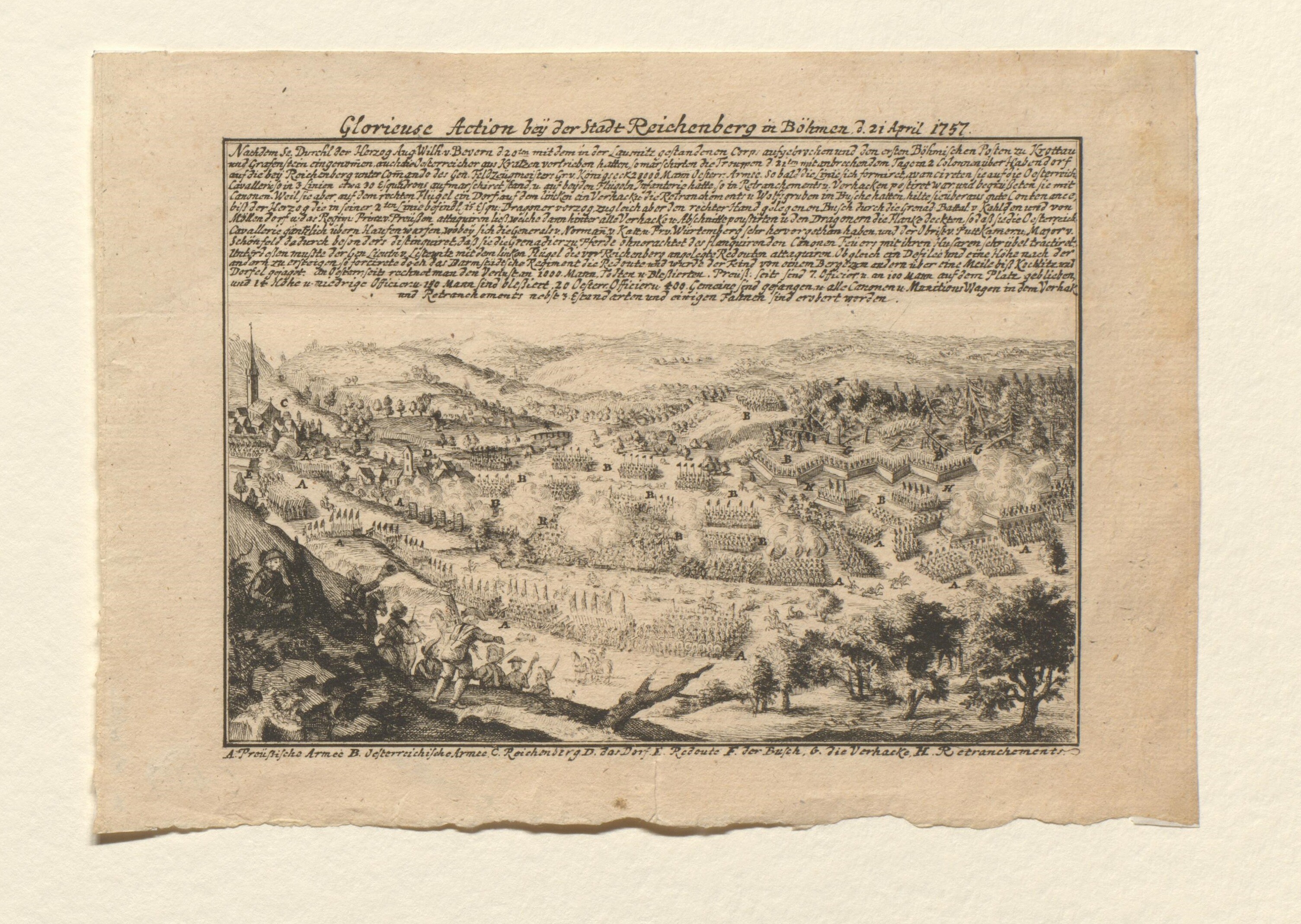 Karte Glorieuse Action bey der Stadt Reichenberg in Böhmen d. 21. April 1757 (Gleimhaus CC BY-NC-SA)