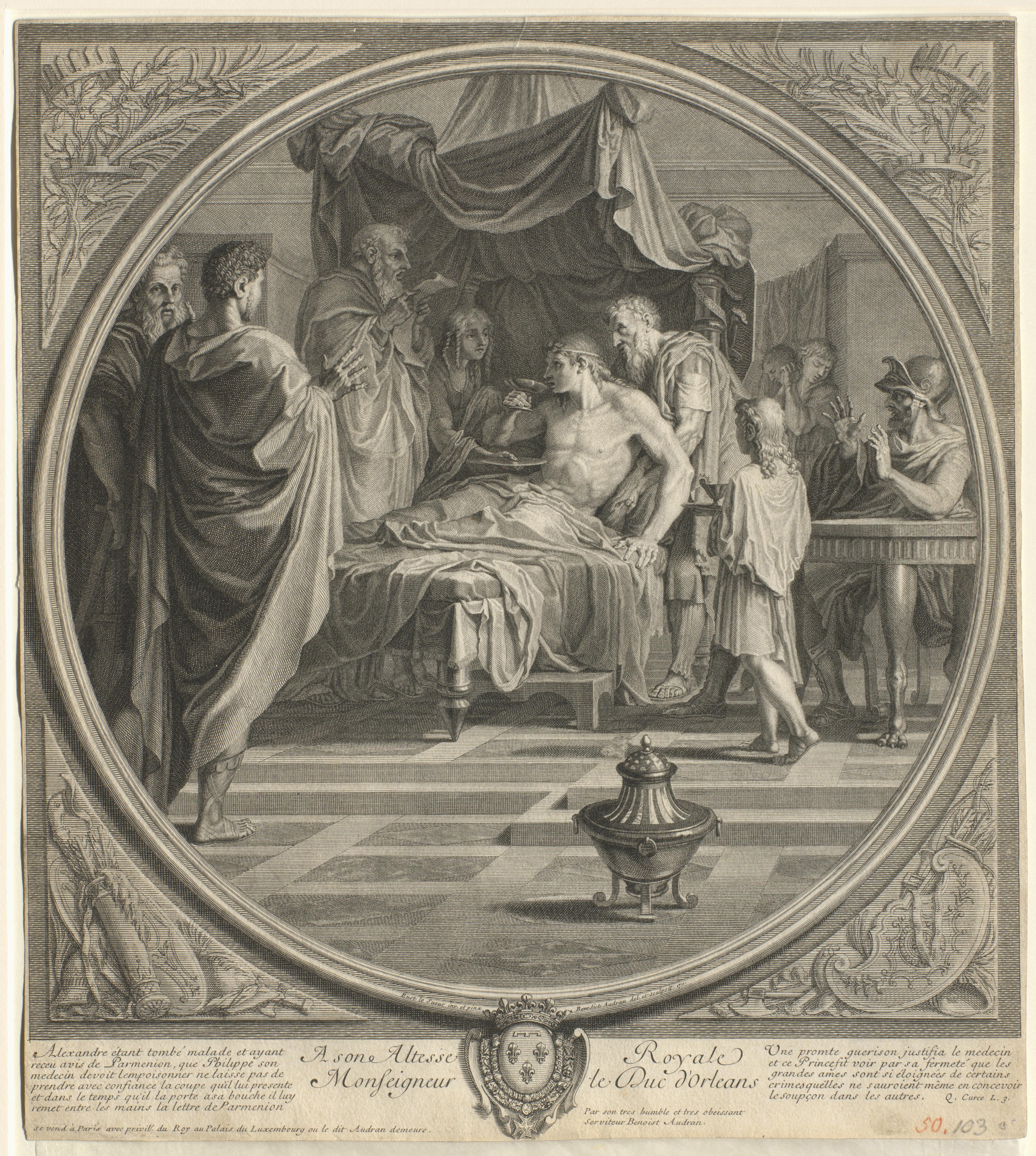 Alexander auf dem Krankenlager- gewidmet dem Herzog von d`Orleans "A son Altesse Royale Monseigneur le Duc d`Orleans" (Gleimhaus CC BY-NC-SA)