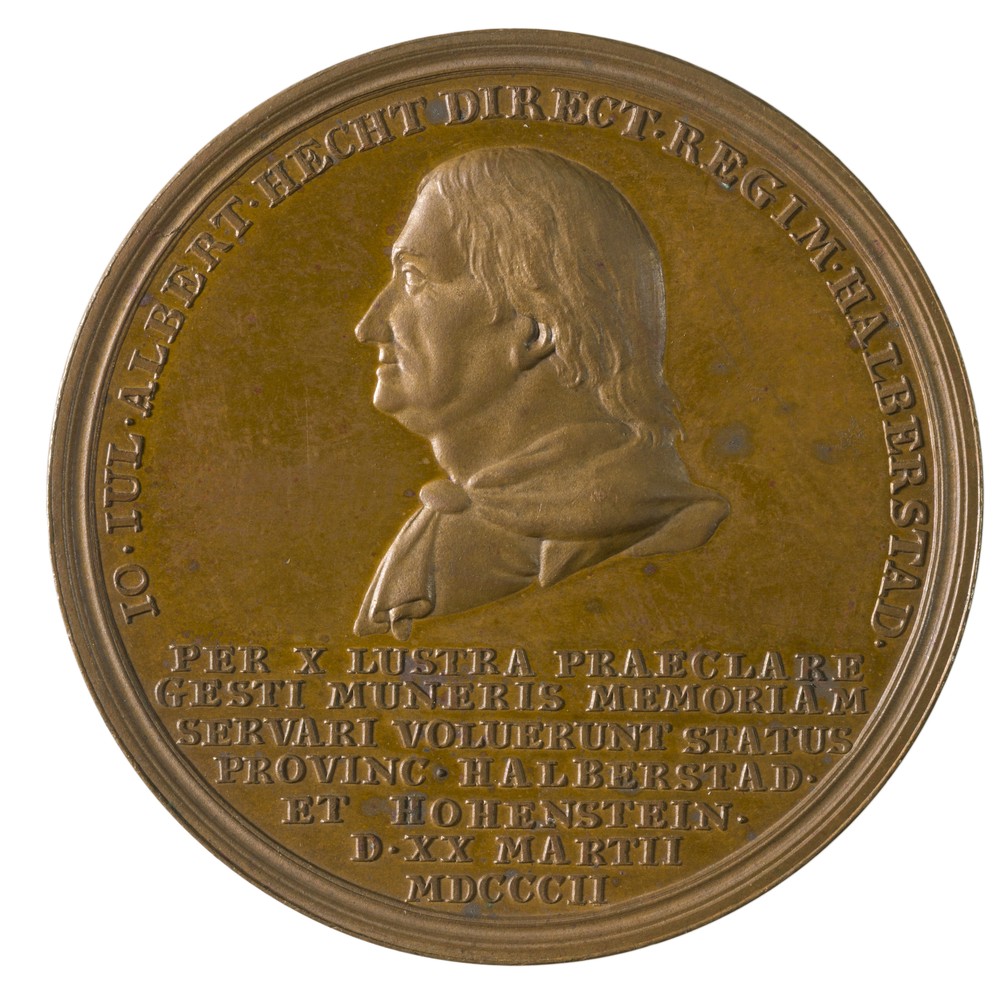 Medaille zum 50-jährigen Dienstjubiläum des Regierungspräsidenten Johann Julius Albrecht (Albert) Hecht (* 1731, † 1808) (Kulturstiftung Sachsen-Anhalt CC BY-NC-SA)