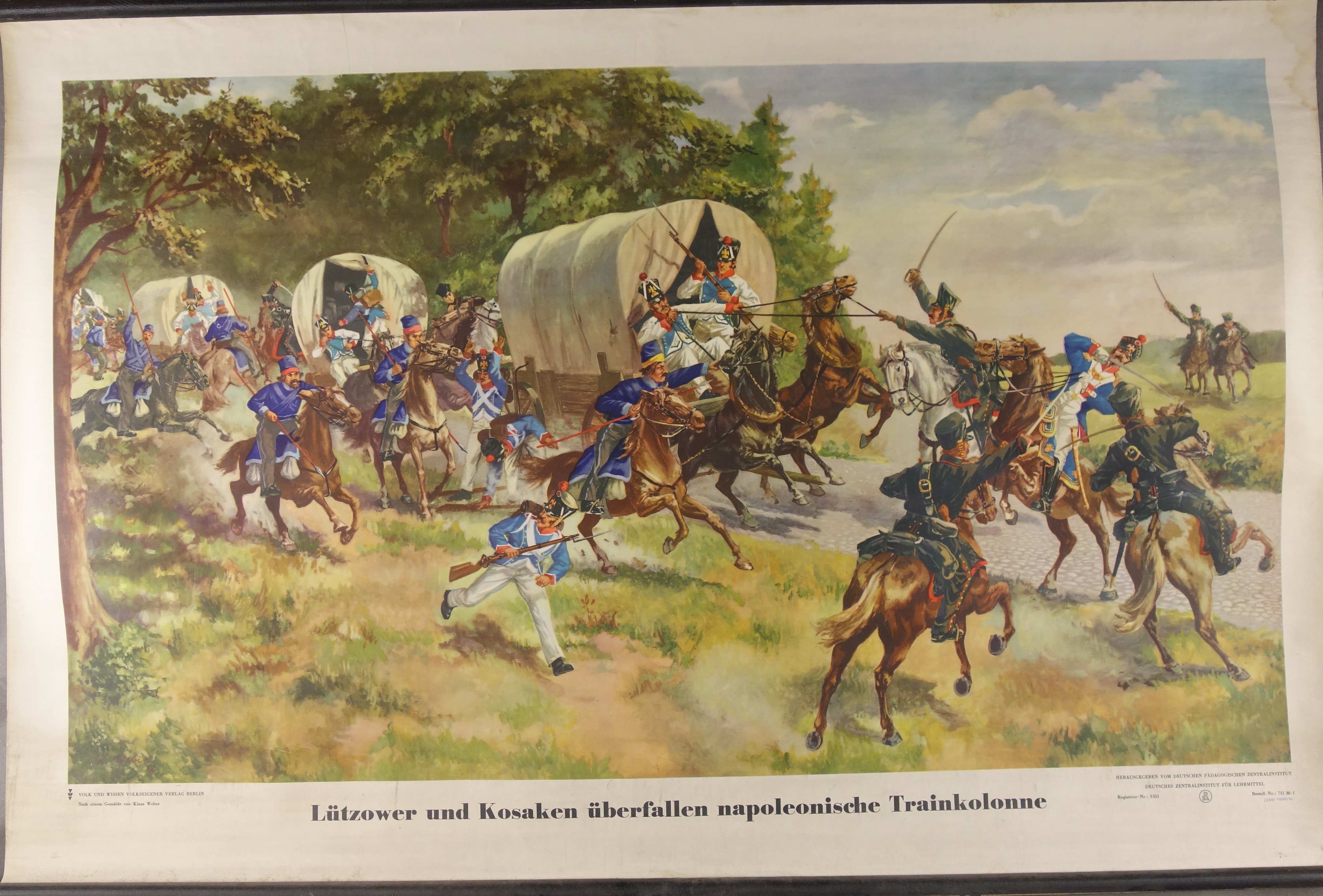 Wandkarte "Lützower und Kosaken überfallen napoleonische Trainkolonne" (Förder- und Heimatverein Stadt und Kloster Jerichow e.V. CC BY-NC-SA)