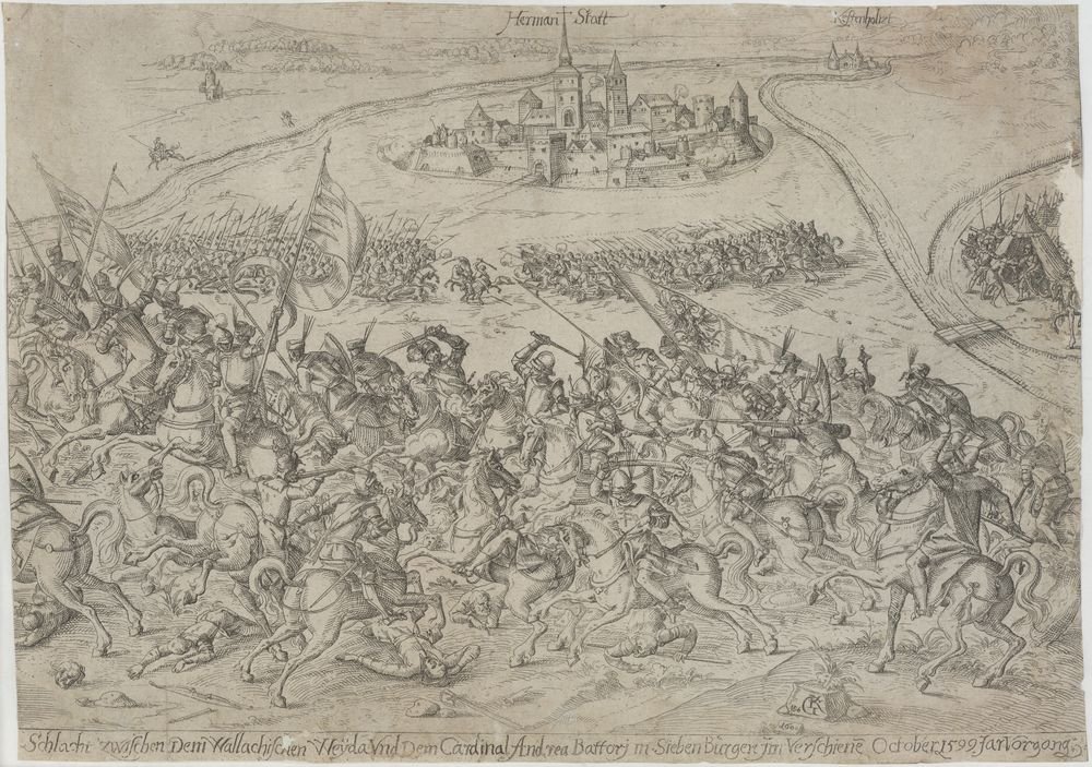 Schlacht zwischen Dem Wallachischen Weyda Und Dem Cardinal Andrea Battorj in Sieben Buergen jm Verschiene October 1599 Jar Vorgang. (Kulturstiftung Sachsen-Anhalt Public Domain Mark)