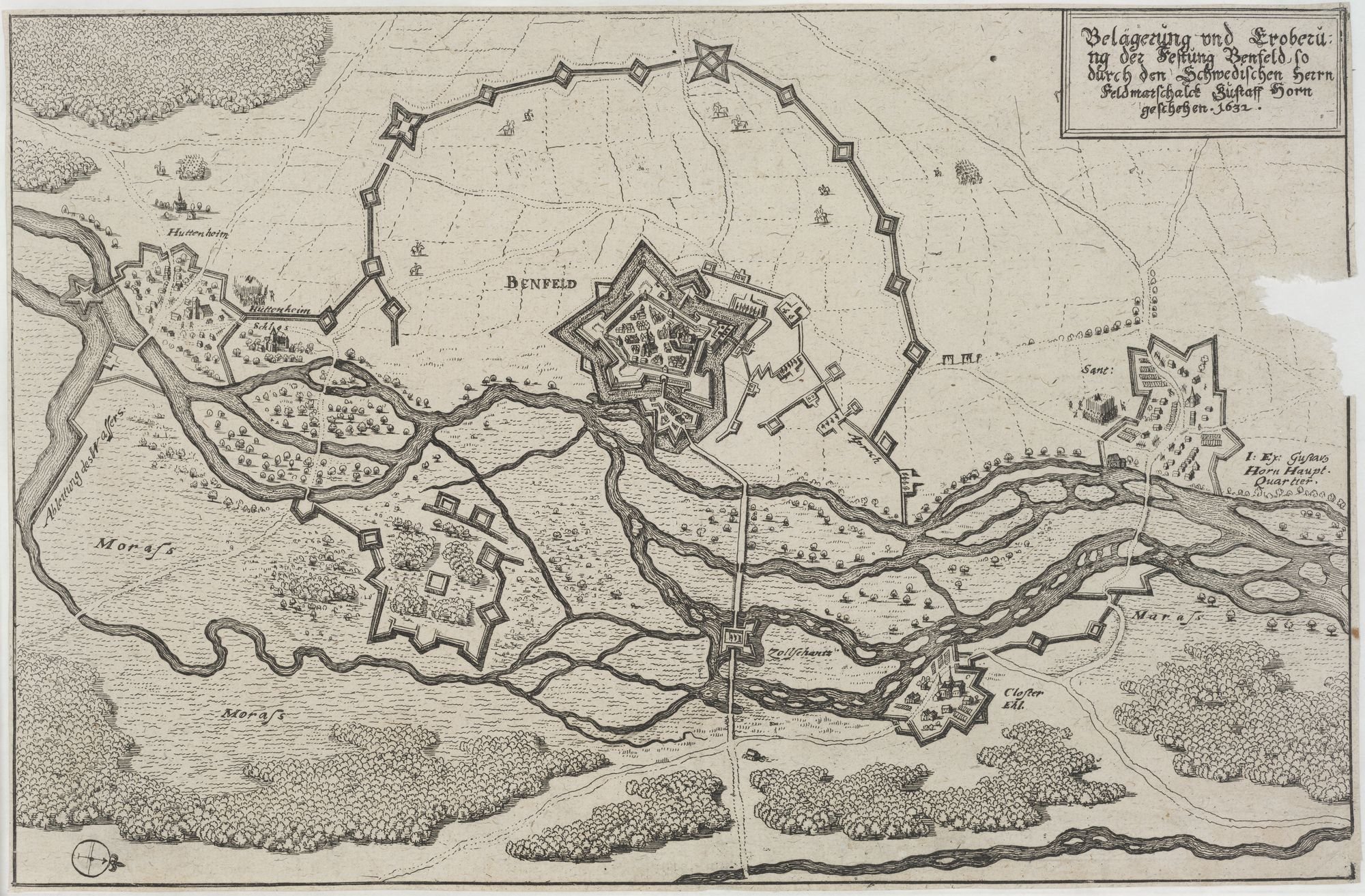 Belägerung und Eroberu=/ ng der Festung Benfeld, so/ durch den Schwedischen Herrn/ Feldmarschalck Gustaff Horn/ geschehen 1632. (Kulturstiftung Sachsen-Anhalt Public Domain Mark)